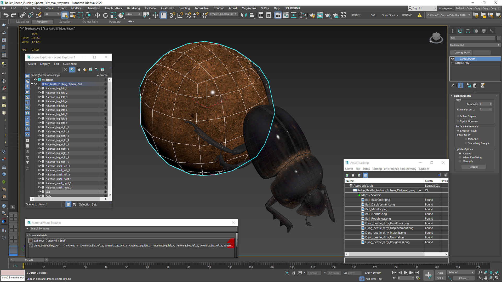 3D Roller Beetle Pushing Sphere Dirt model