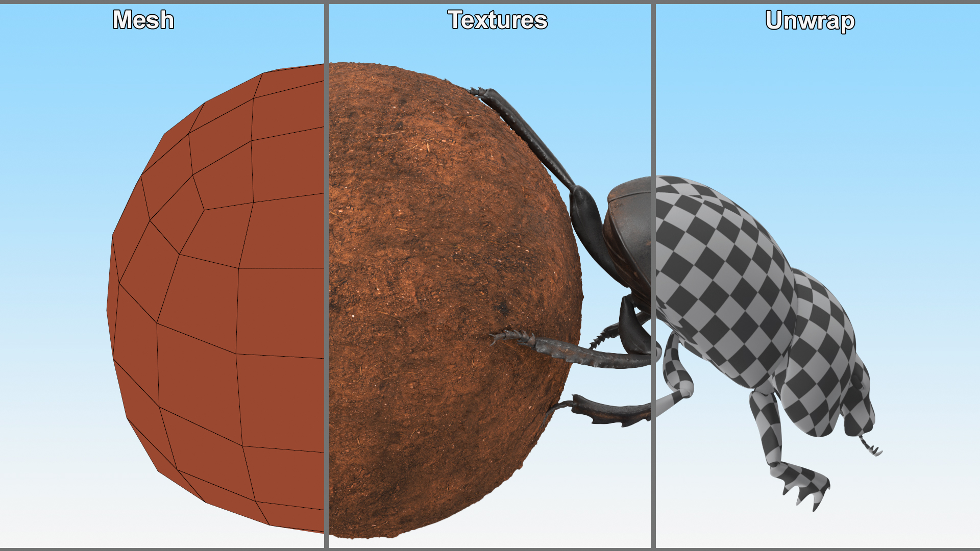 3D Roller Beetle Pushing Sphere Dirt model