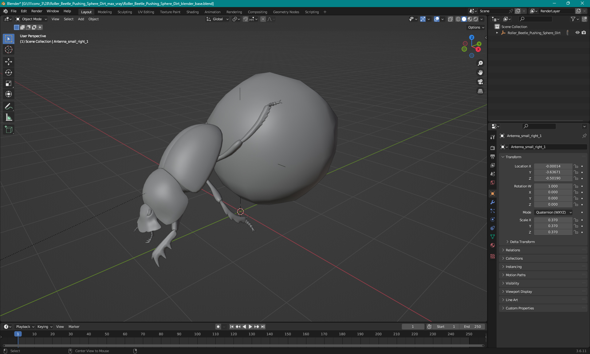 3D Roller Beetle Pushing Sphere Dirt model