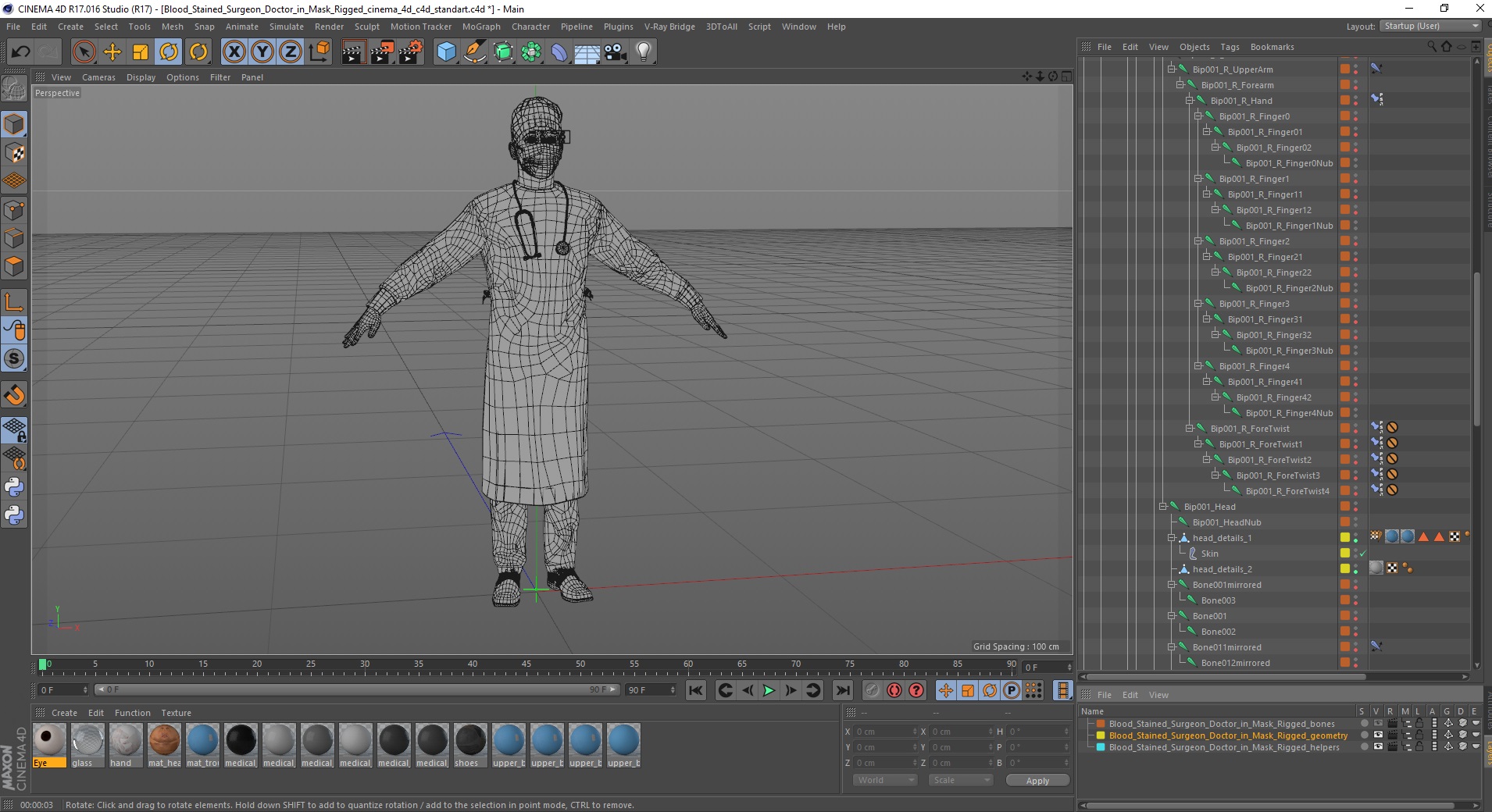 Blood Stained Surgeon Doctor in Mask Rigged for Cinema 4D 3D