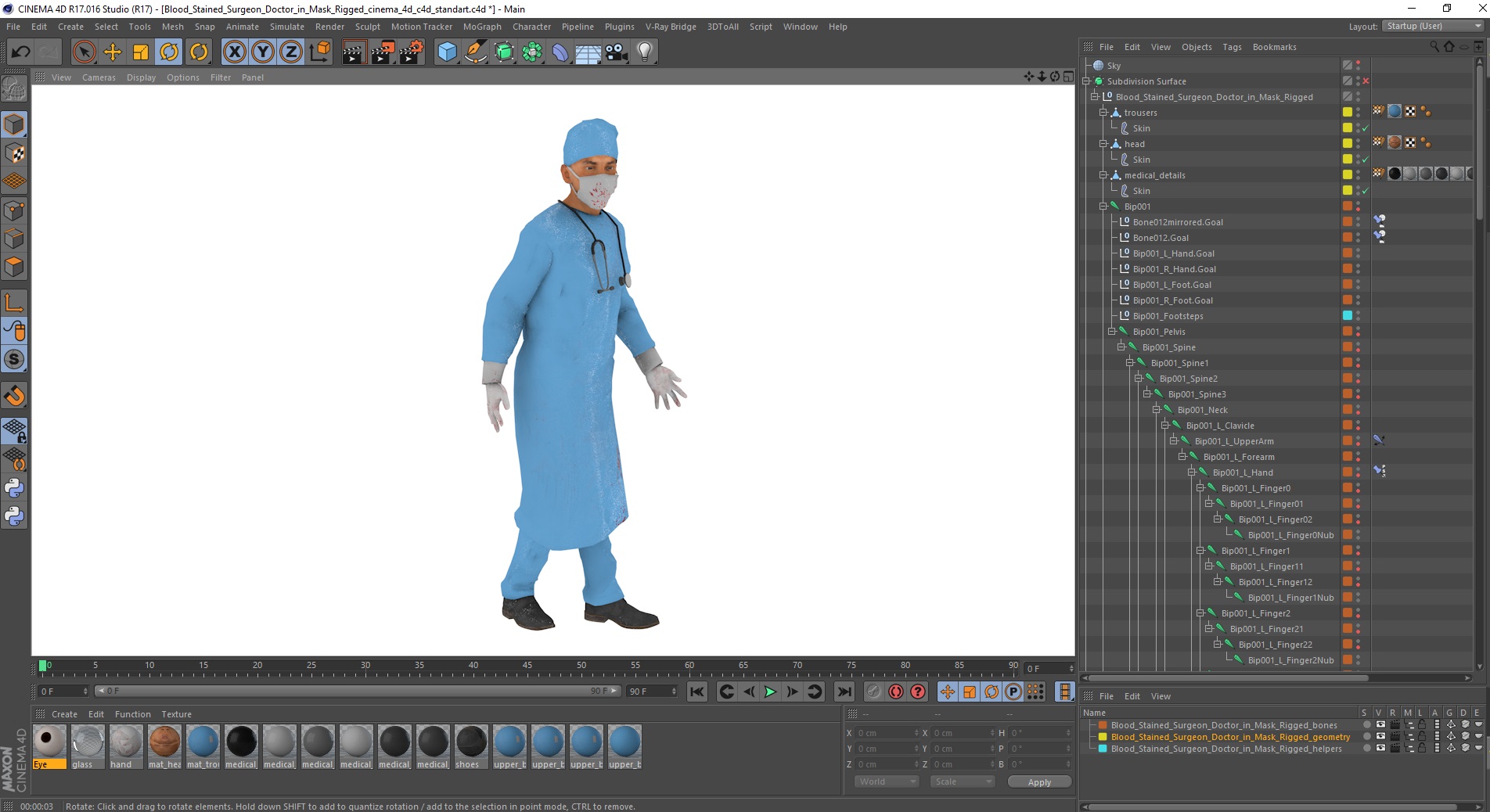 Blood Stained Surgeon Doctor in Mask Rigged for Cinema 4D 3D
