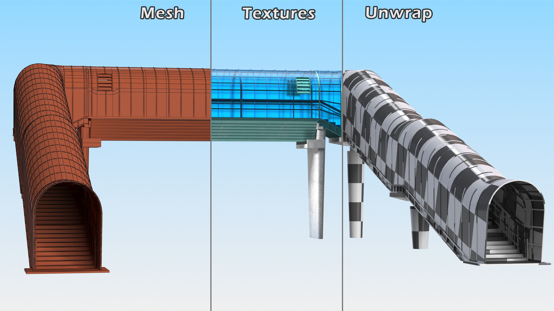 Above Ground Pedestrian Crossing 2-lane Road 3D model