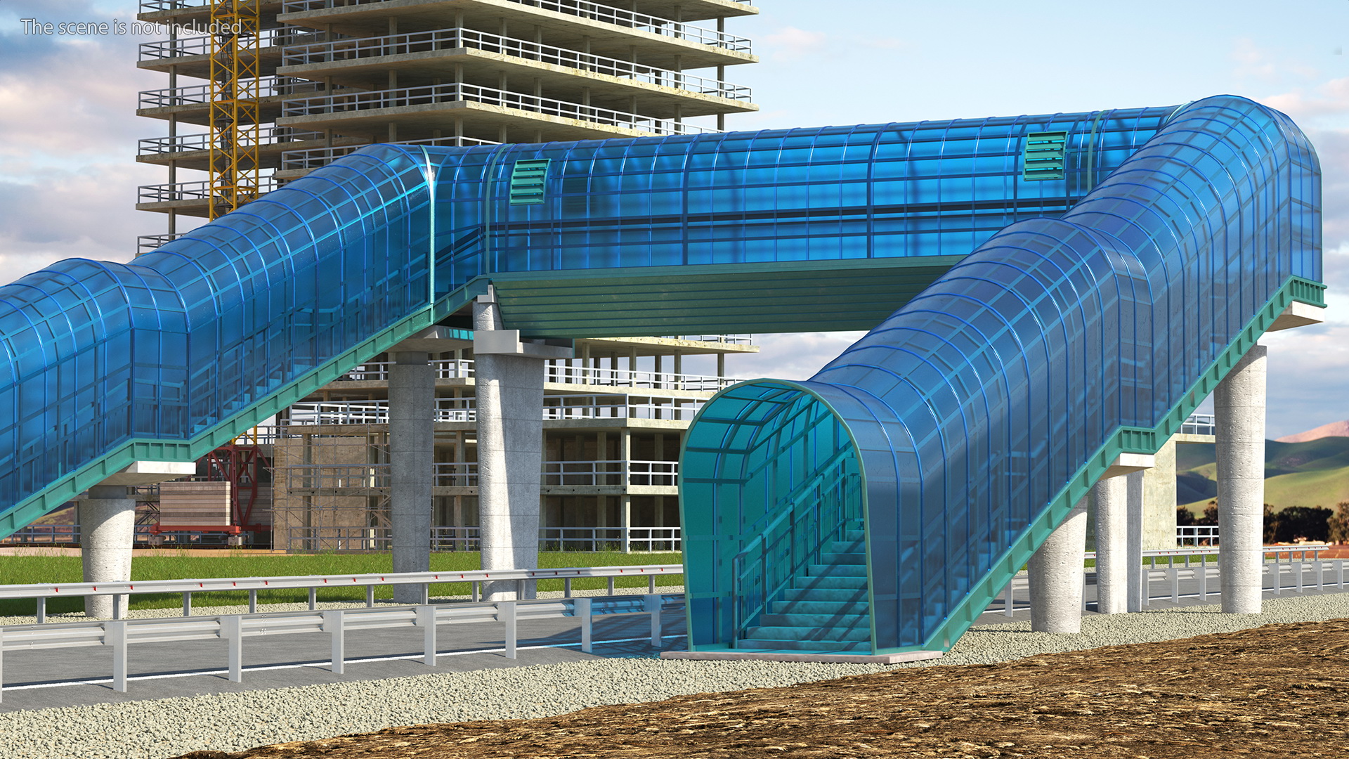 Above Ground Pedestrian Crossing 2-lane Road 3D model