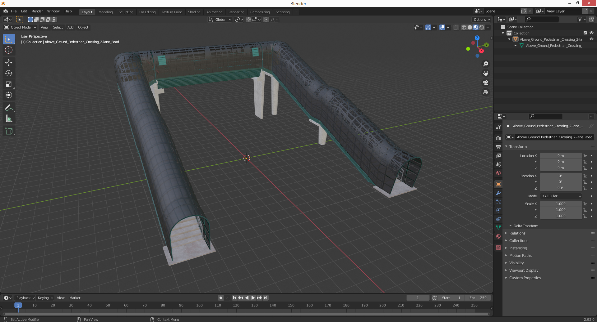 Above Ground Pedestrian Crossing 2-lane Road 3D model