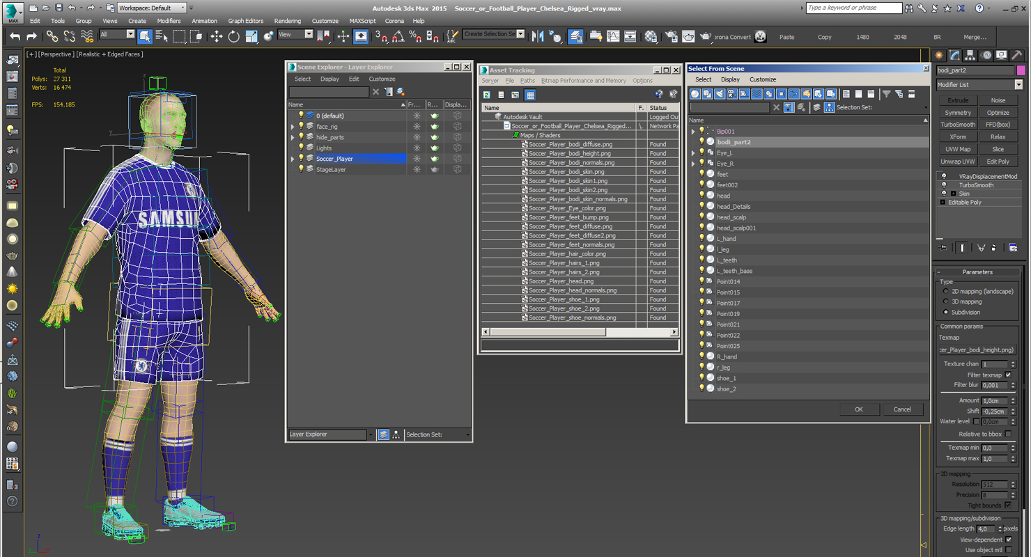 3D model Soccer or Football Player Chelsea Rigged