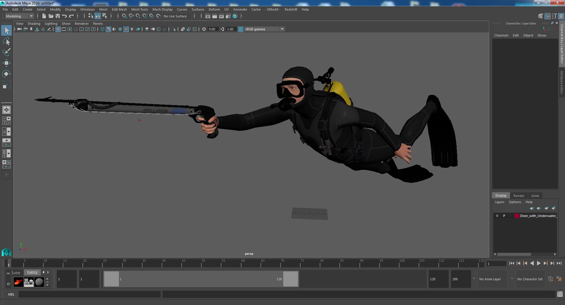 3D model Diver with Underwater Speargun