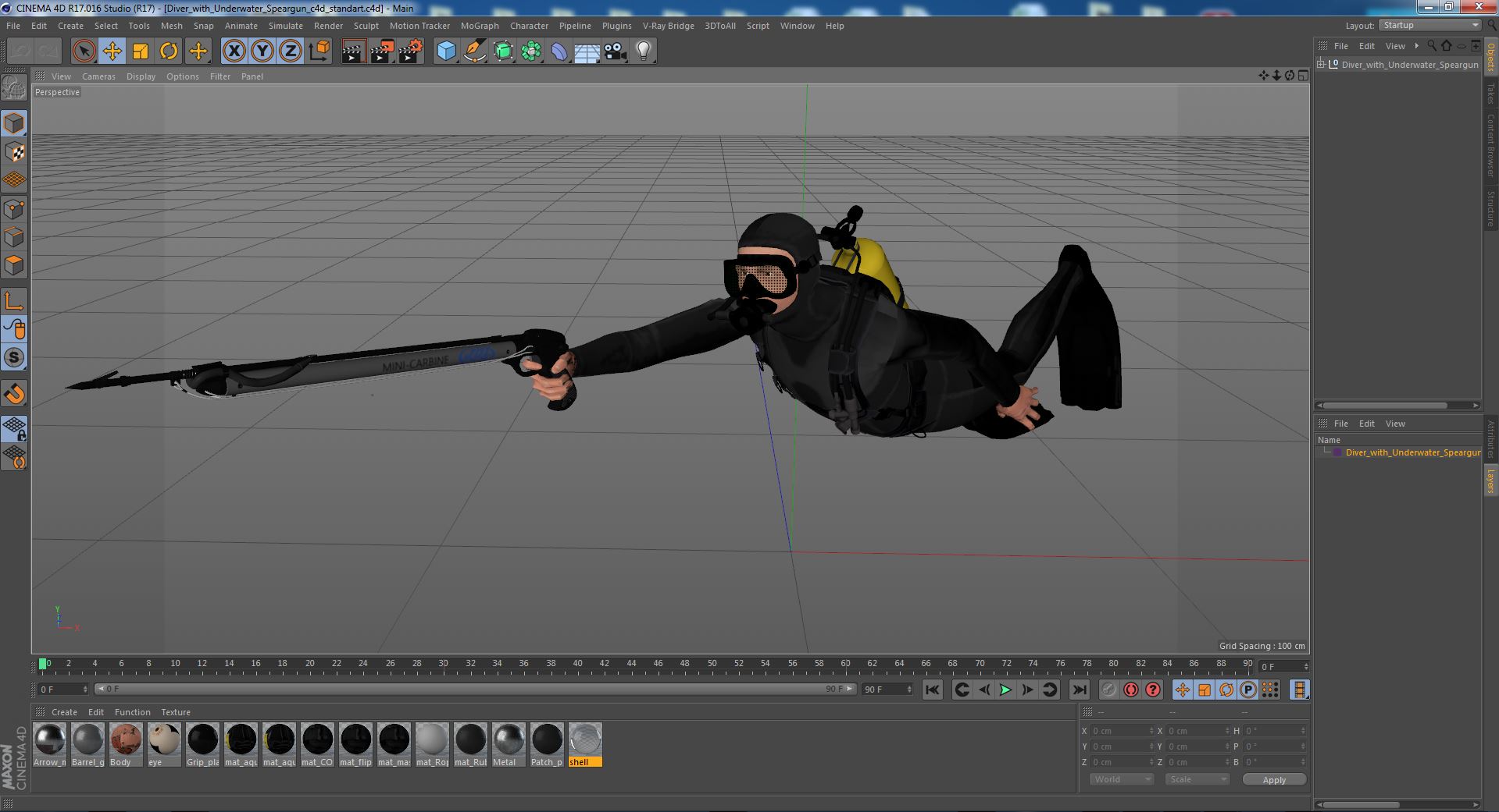 3D model Diver with Underwater Speargun