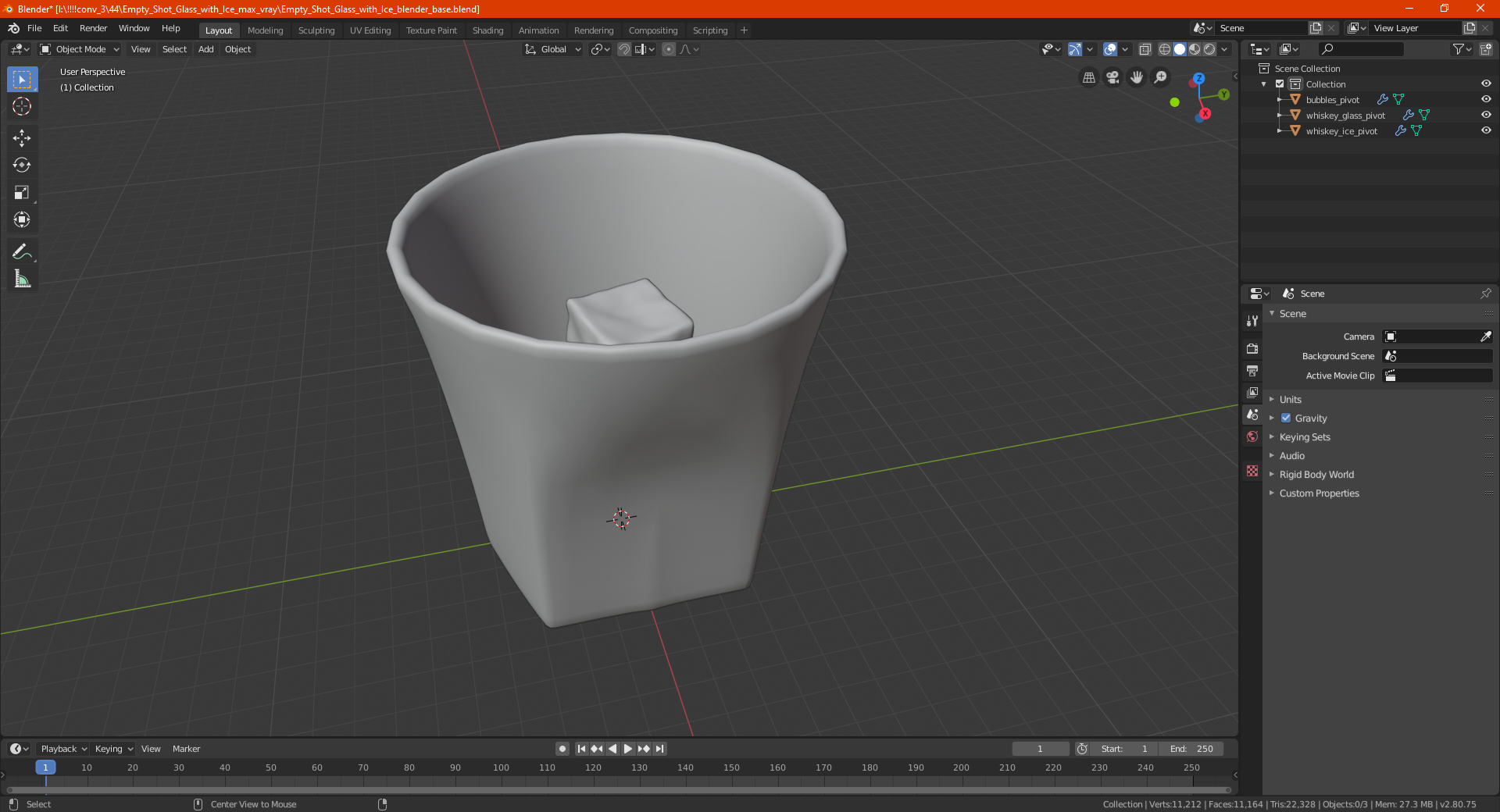 3D model Empty Shot Glass with Ice