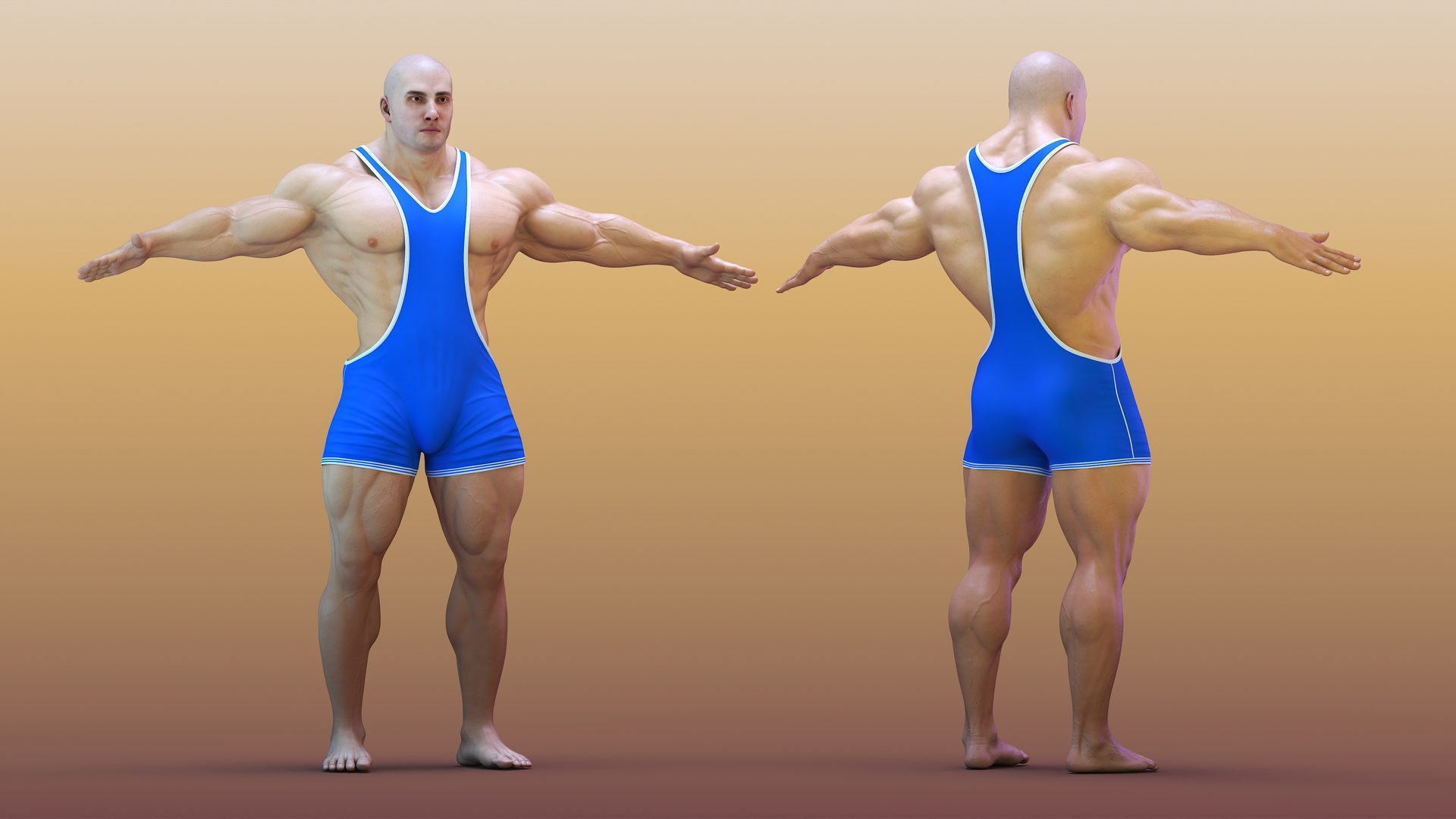 3D model Well Built Muscular Male in Blue Leotard
