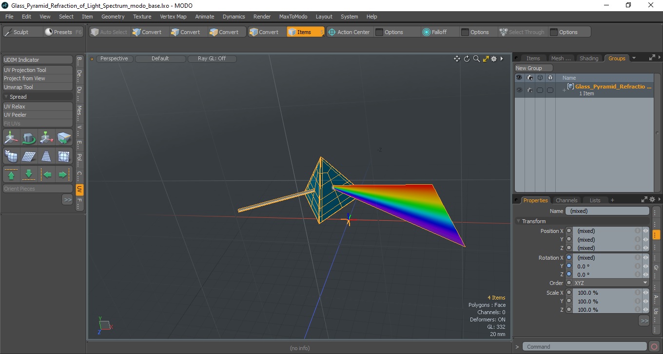Glass Pyramid Refraction of Light Spectrum 3D