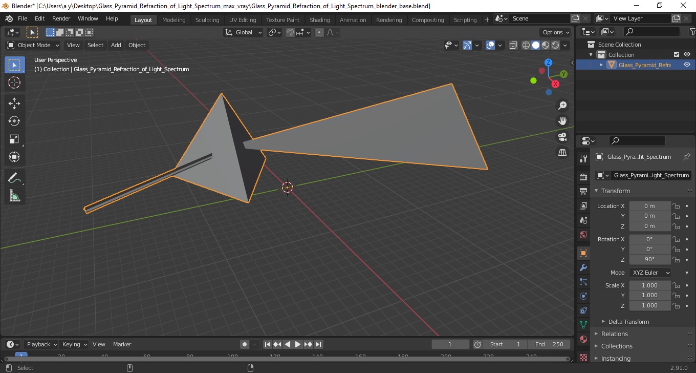 Glass Pyramid Refraction of Light Spectrum 3D