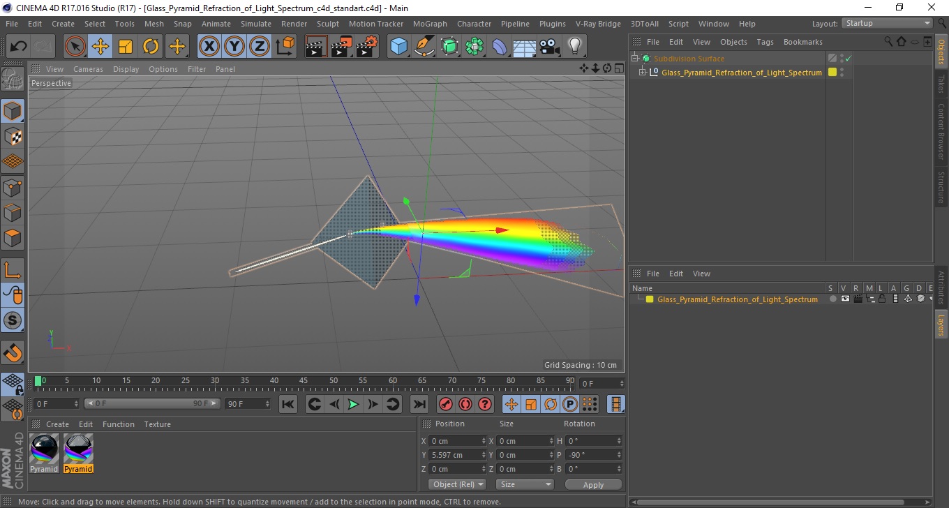 Glass Pyramid Refraction of Light Spectrum 3D