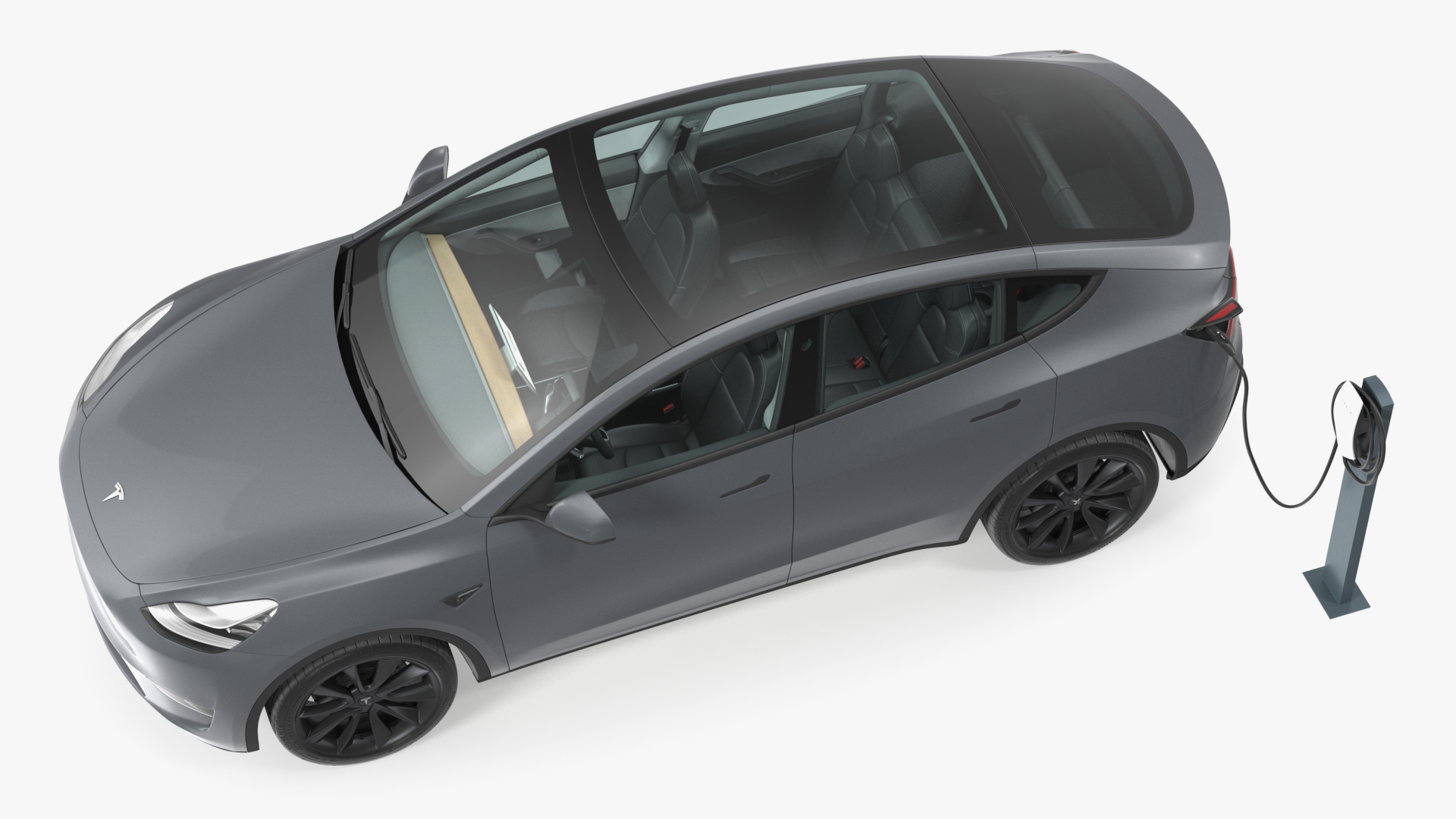 3D Tesla Model Y Charging with EV Charger Station