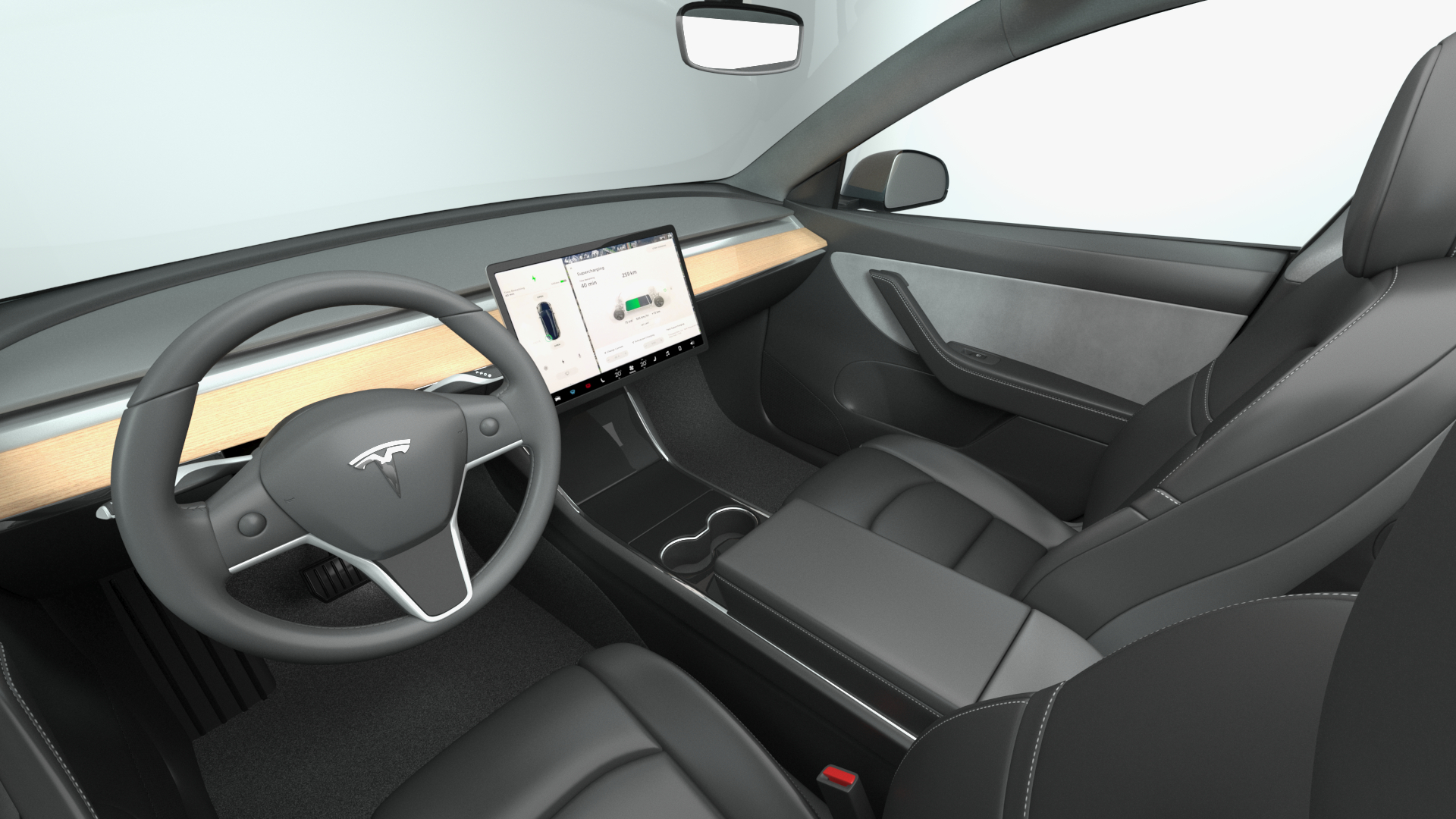 3D Tesla Model Y Charging with EV Charger Station