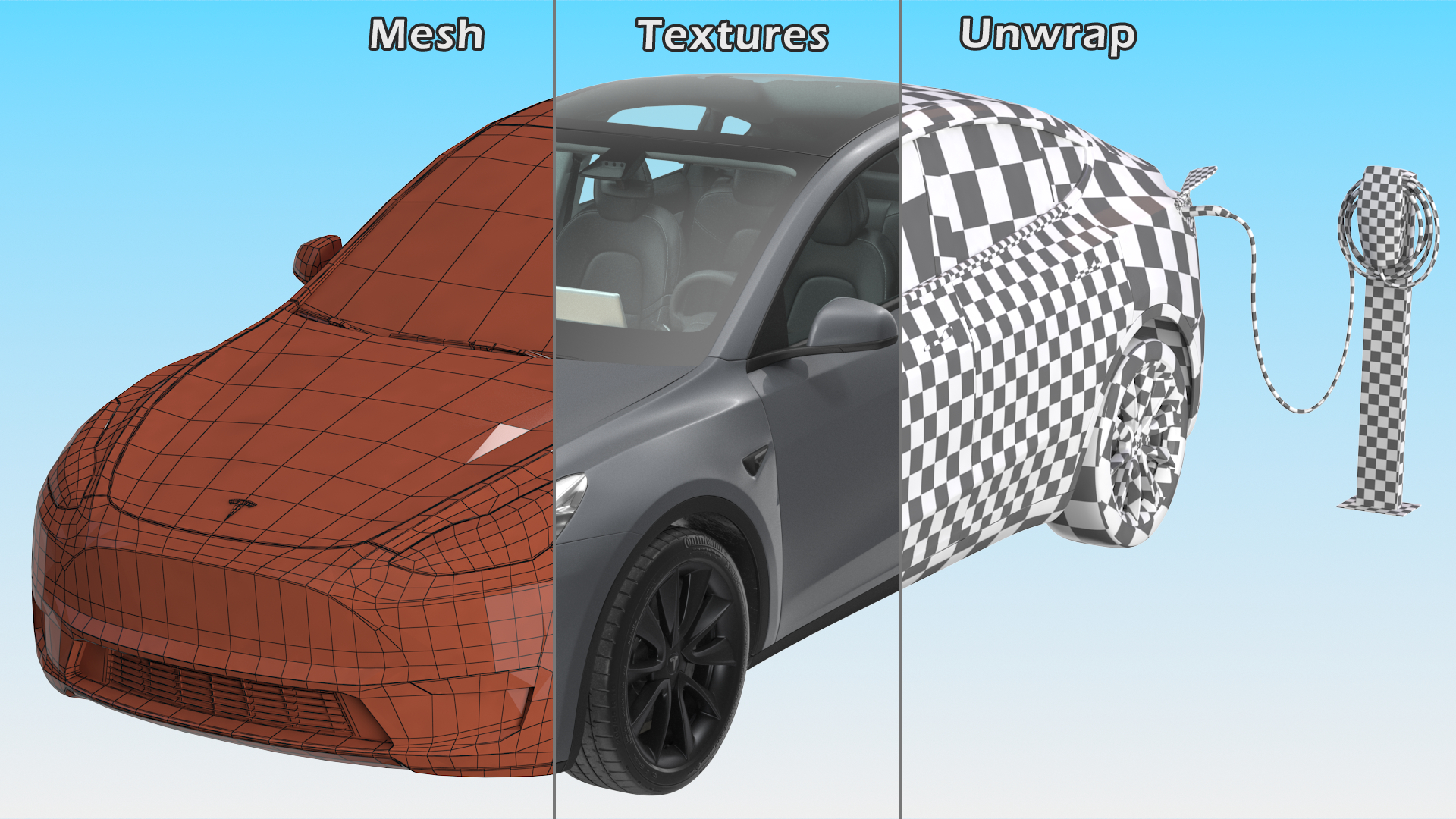 3D Tesla Model Y Charging with EV Charger Station