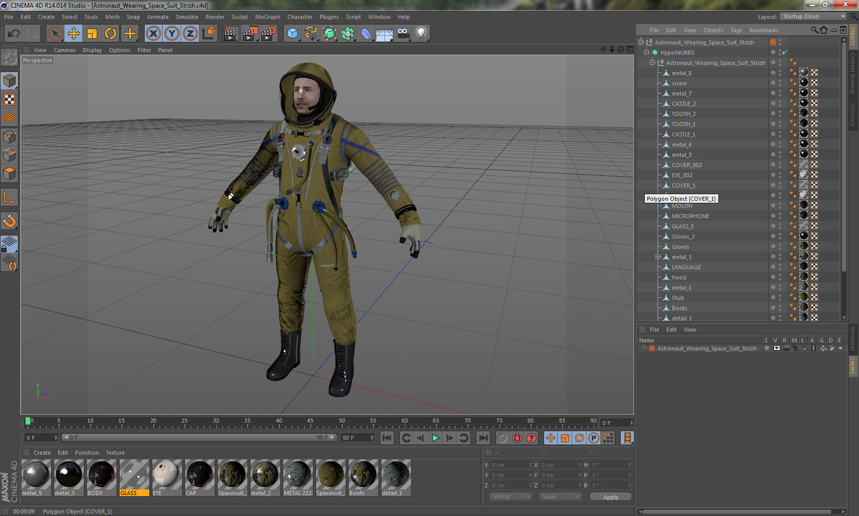 3D model Astronaut Wearing Space Suit Strizh