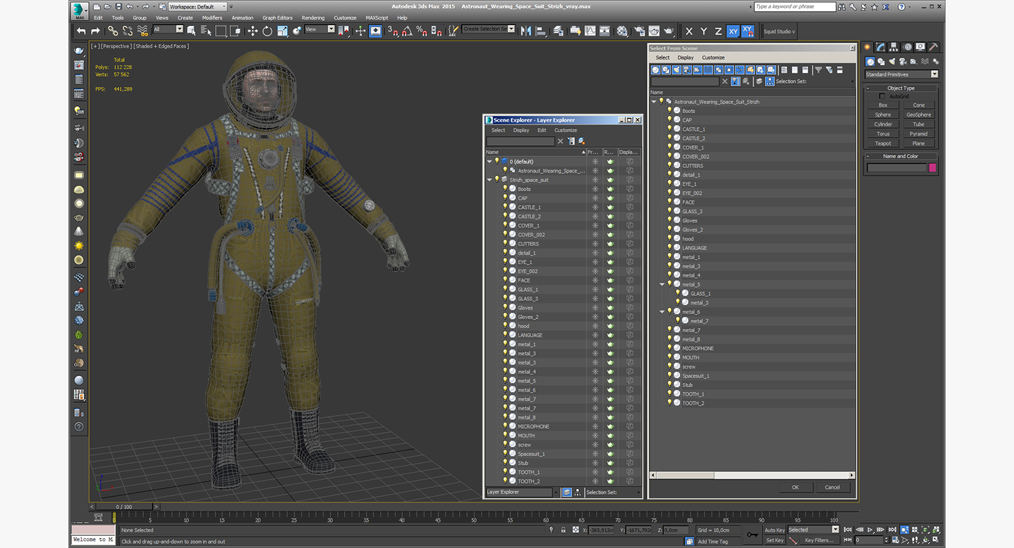 3D model Astronaut Wearing Space Suit Strizh