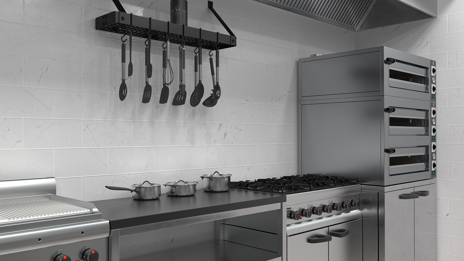3D Culinary Restaurant Kitchen Light On