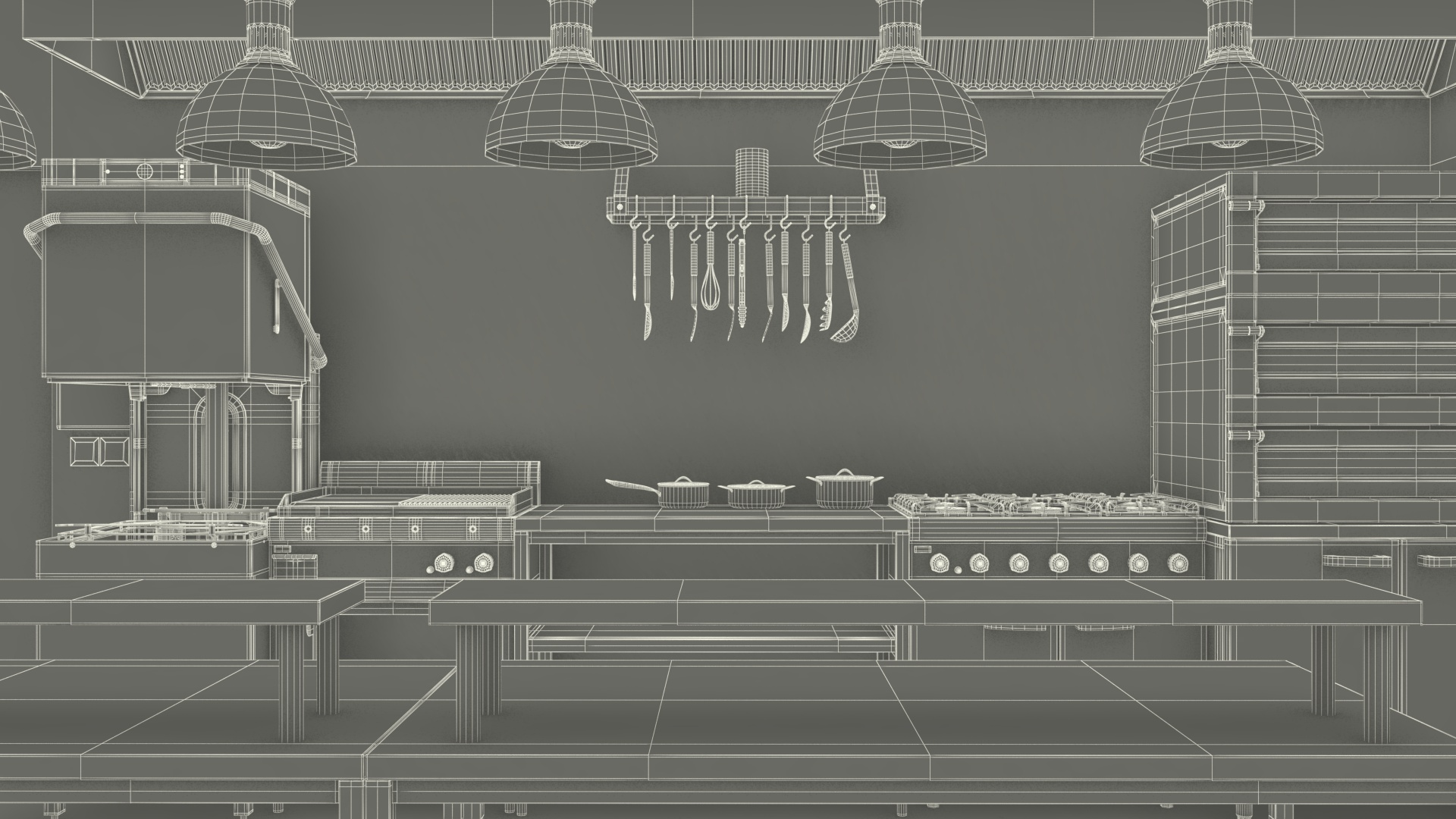 3D Culinary Restaurant Kitchen Light On