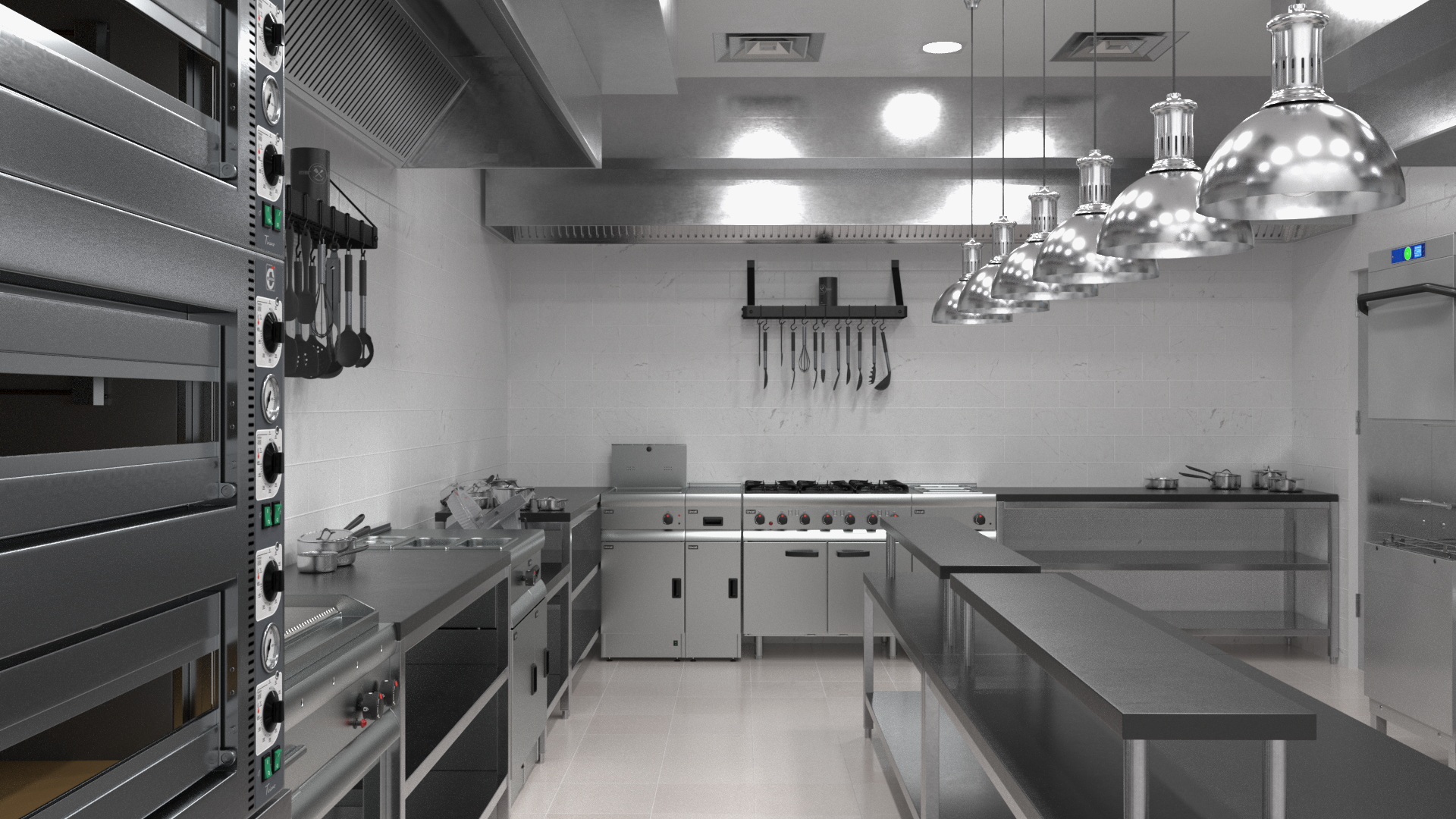 3D Culinary Restaurant Kitchen Light On