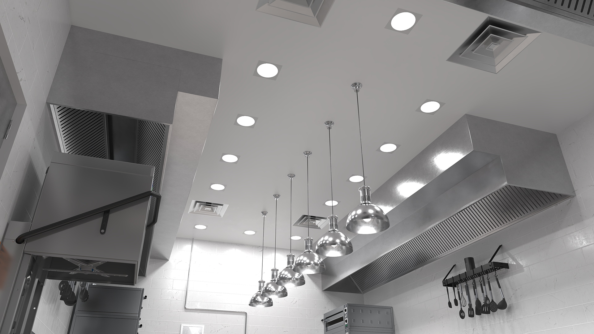 3D Culinary Restaurant Kitchen Light On