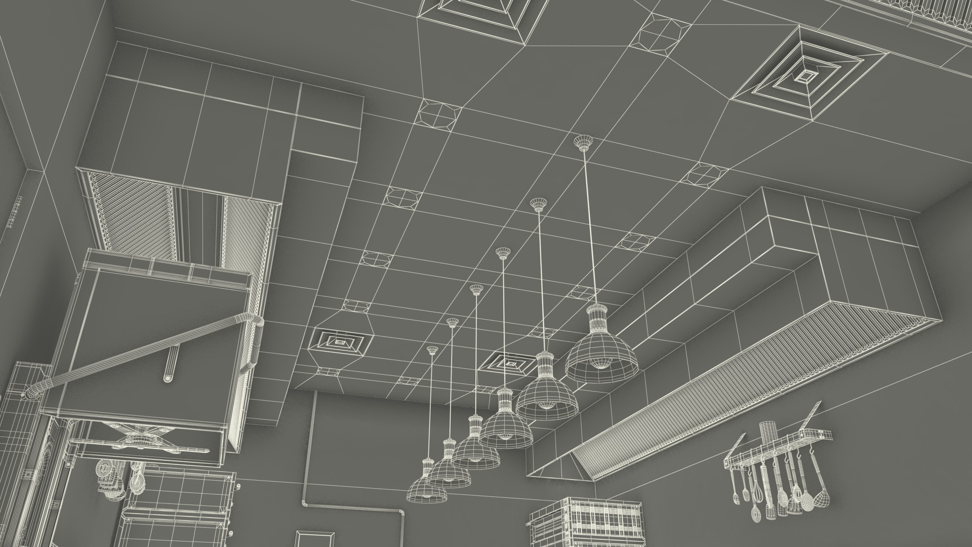 3D Culinary Restaurant Kitchen Light On