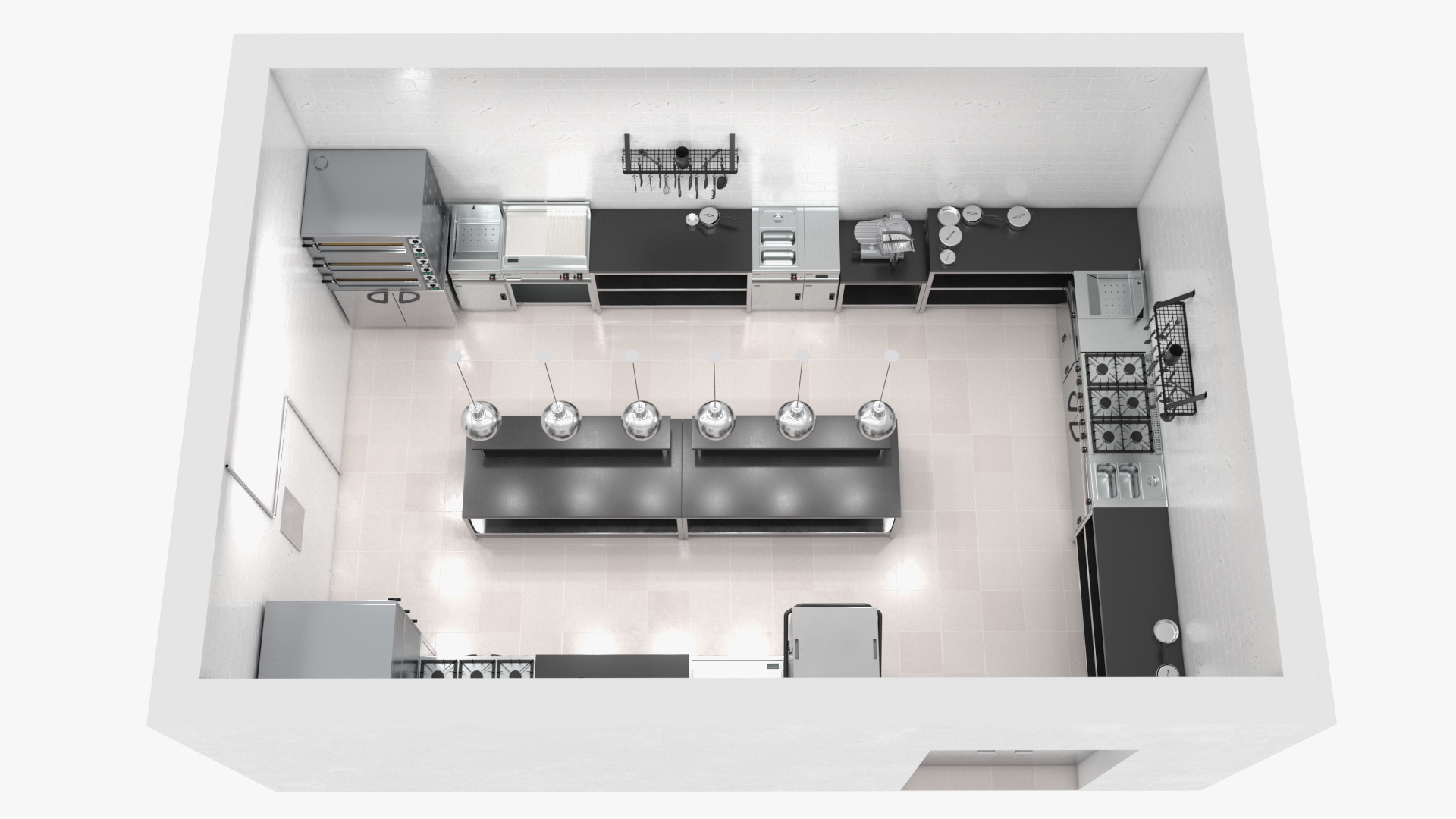 3D Culinary Restaurant Kitchen Light On