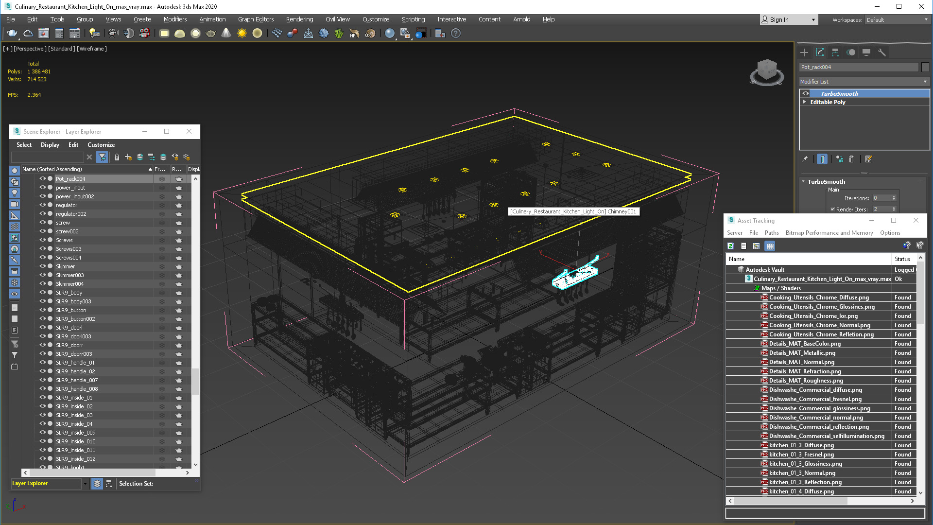 3D Culinary Restaurant Kitchen Light On