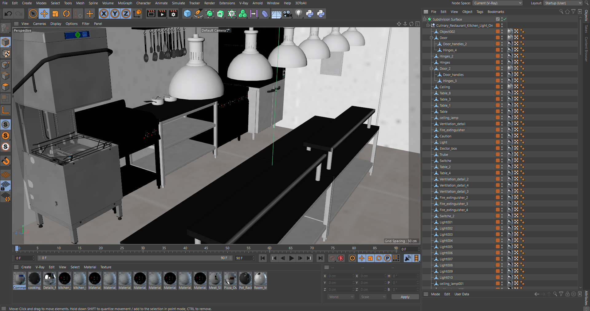 3D Culinary Restaurant Kitchen Light On