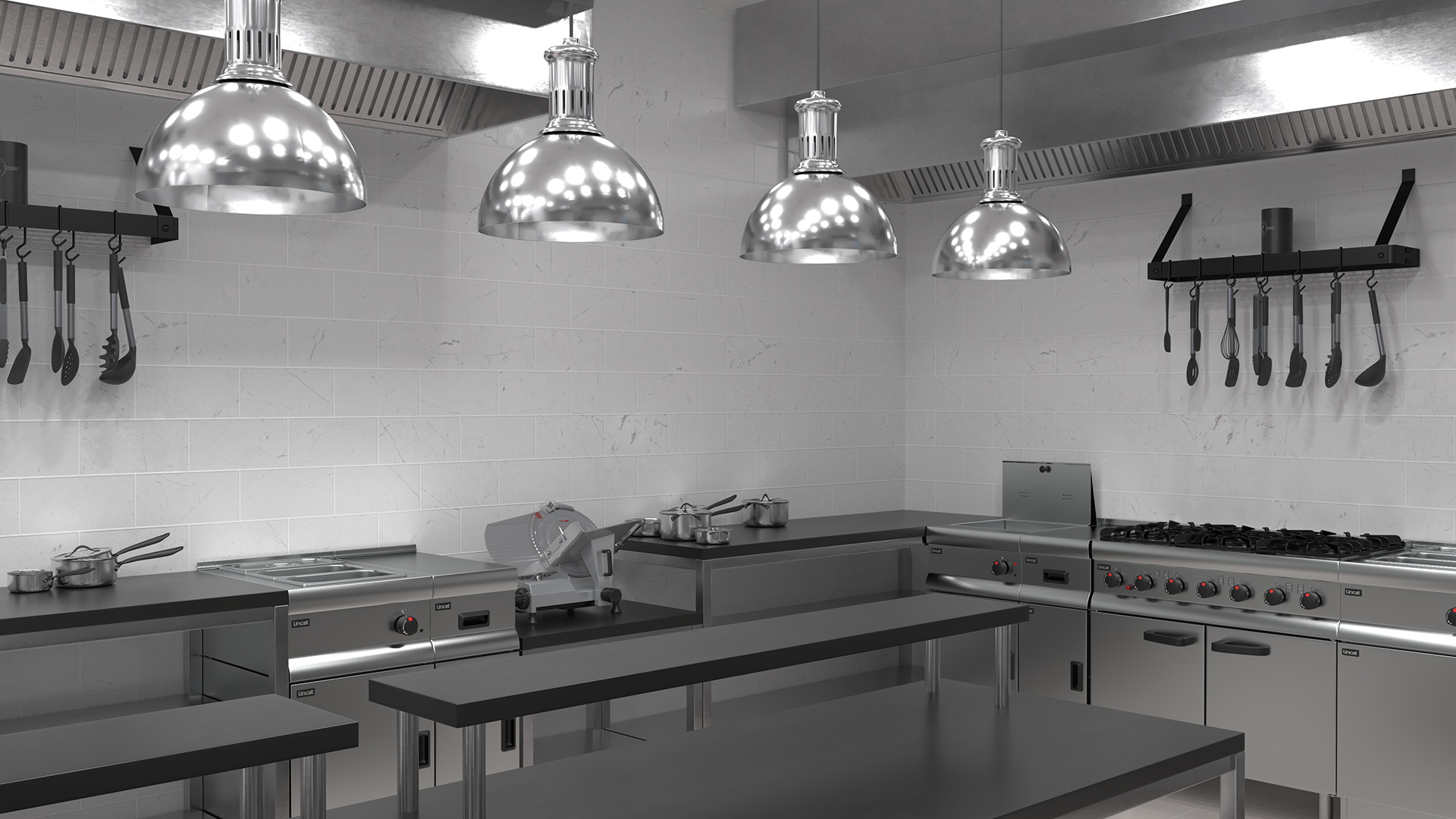 3D Culinary Restaurant Kitchen Light On