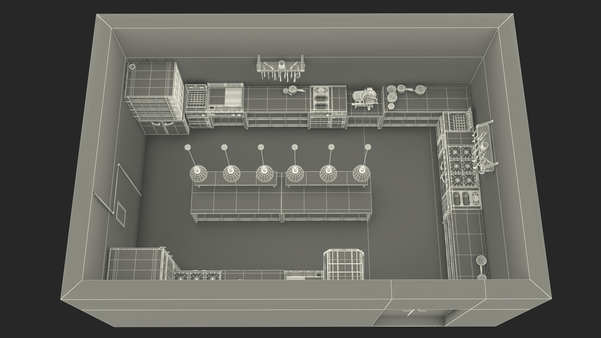 3D Culinary Restaurant Kitchen Light On
