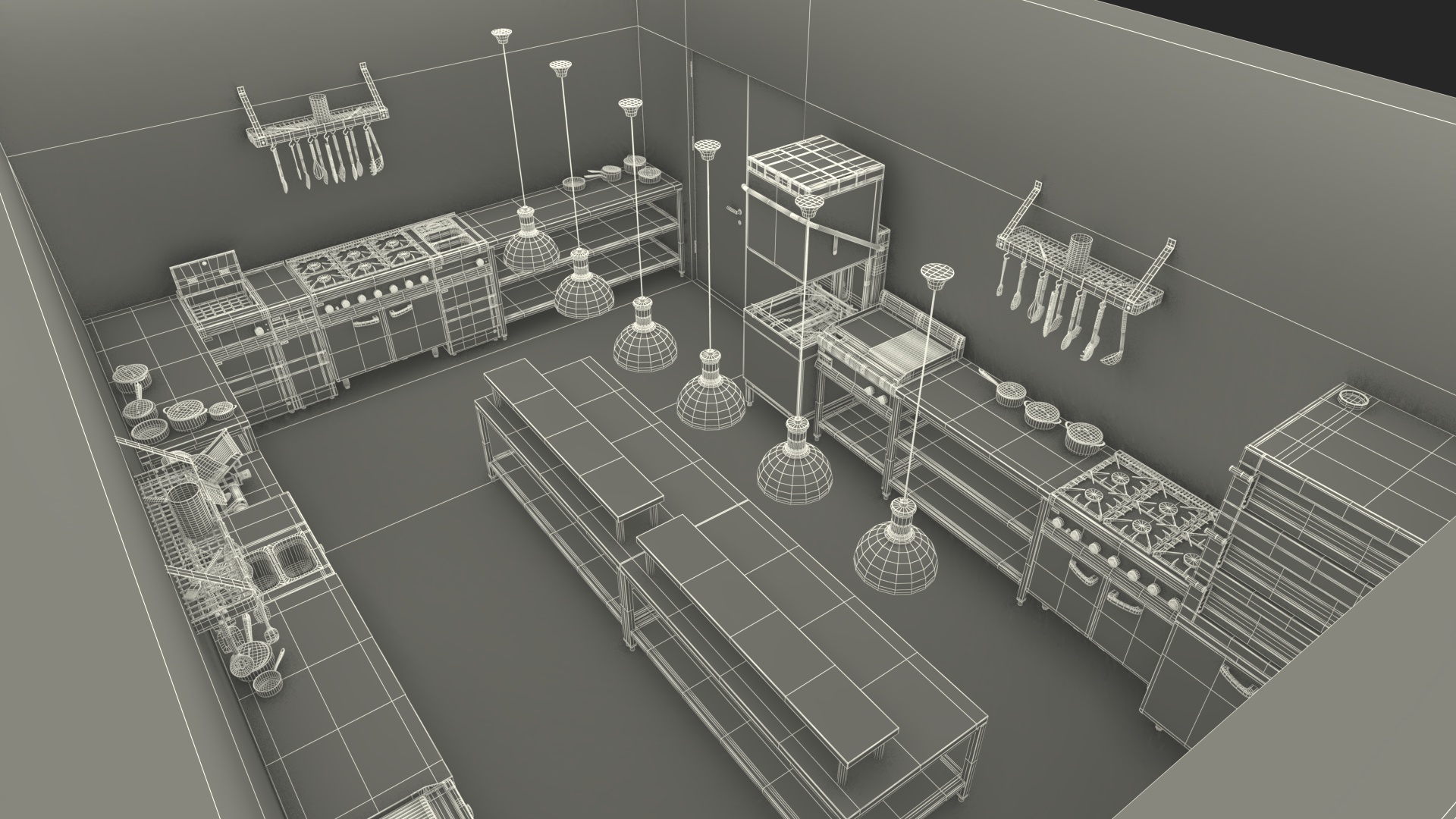 3D Culinary Restaurant Kitchen Light On