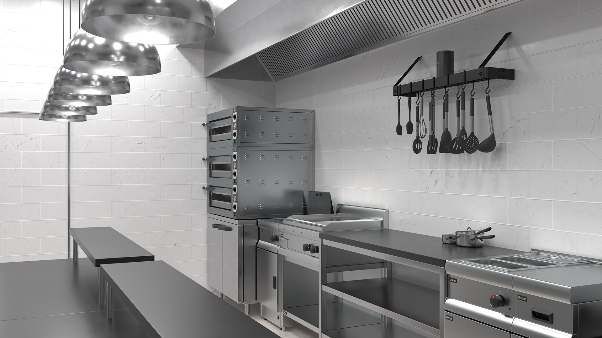3D Culinary Restaurant Kitchen Light On