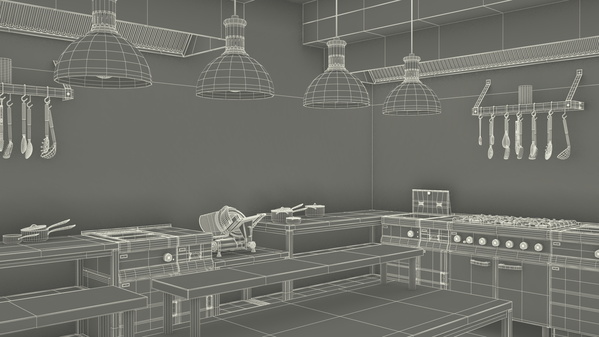 3D Culinary Restaurant Kitchen Light On