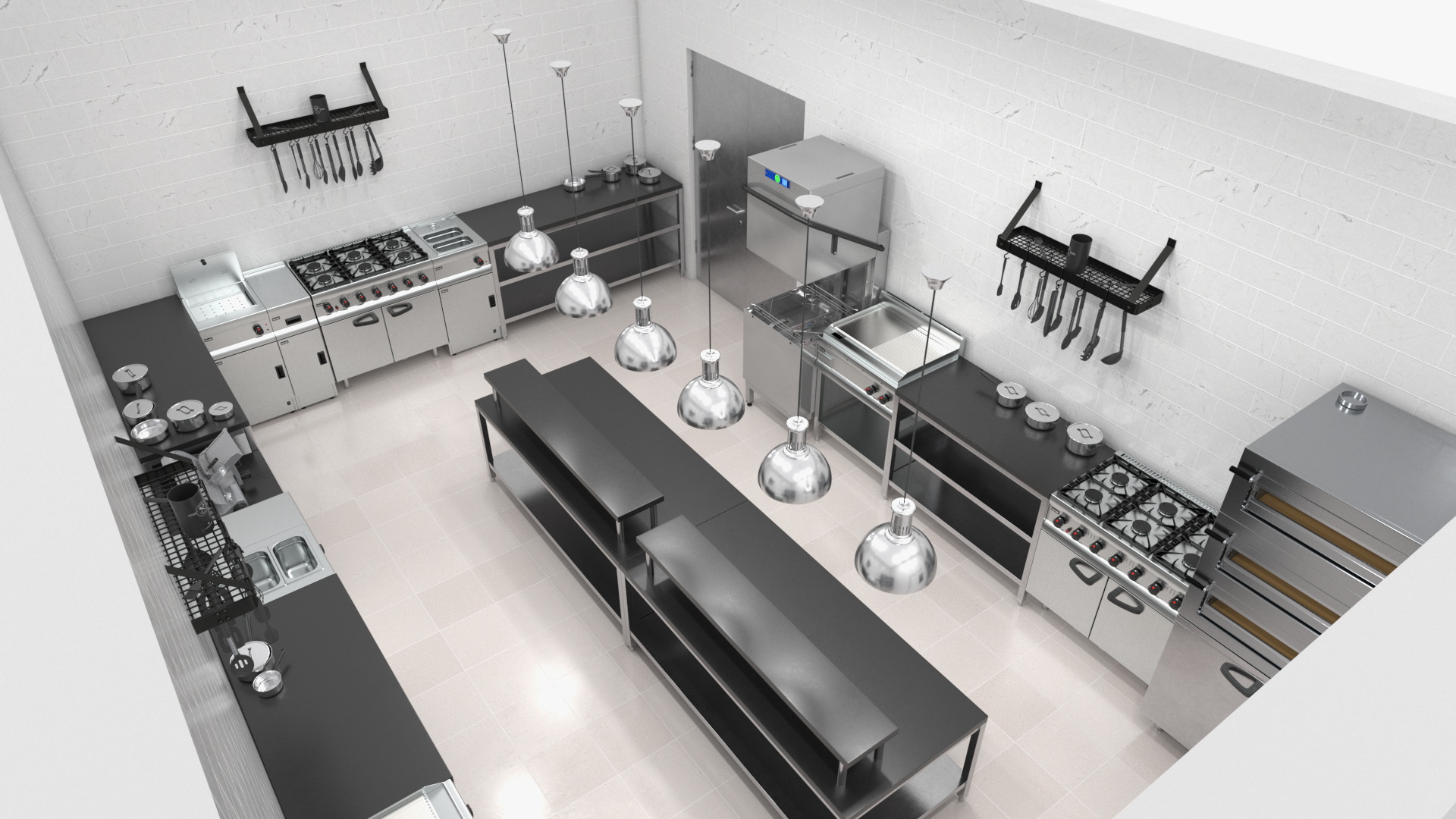 3D Culinary Restaurant Kitchen Light On