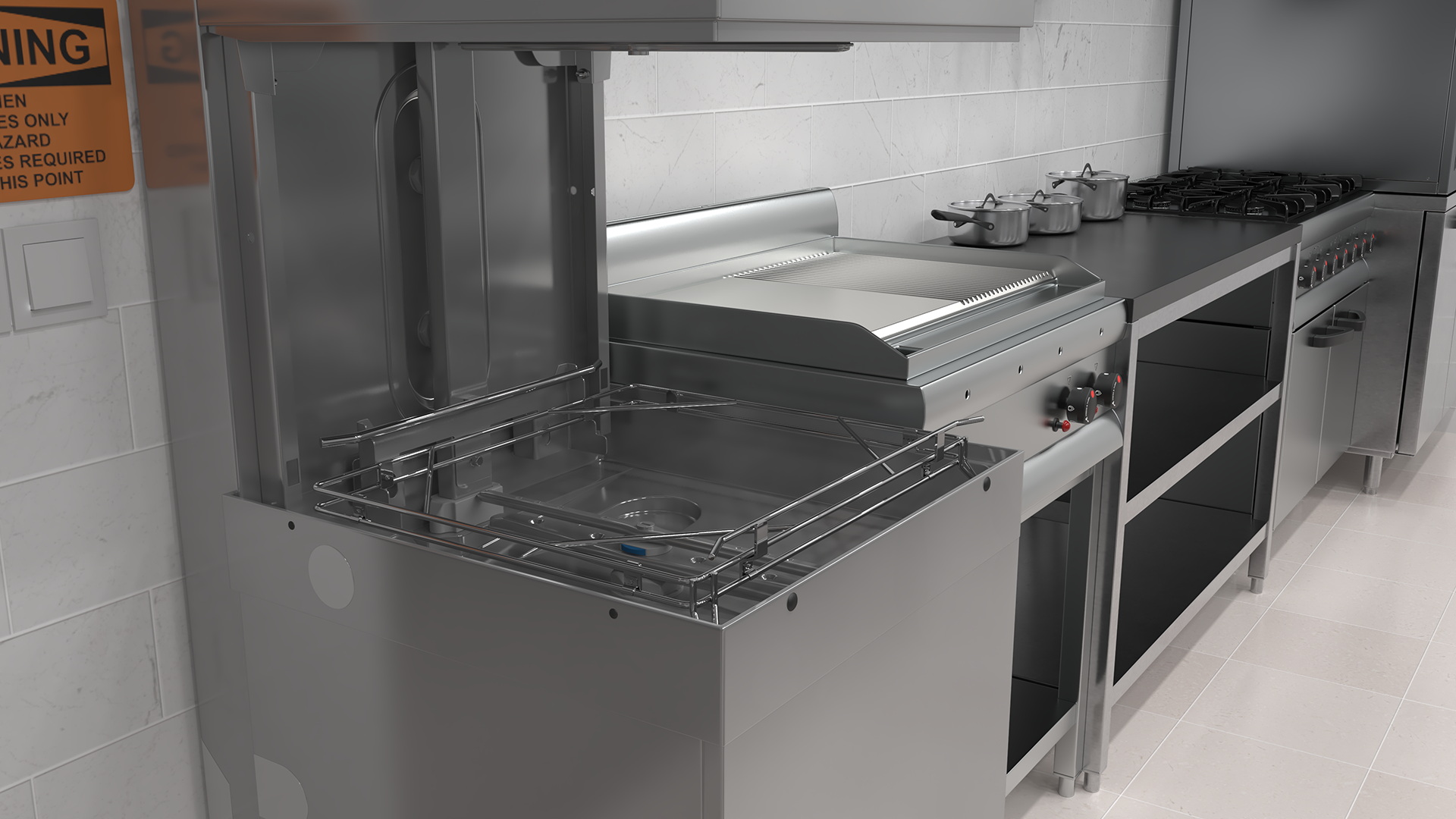3D Culinary Restaurant Kitchen Light On