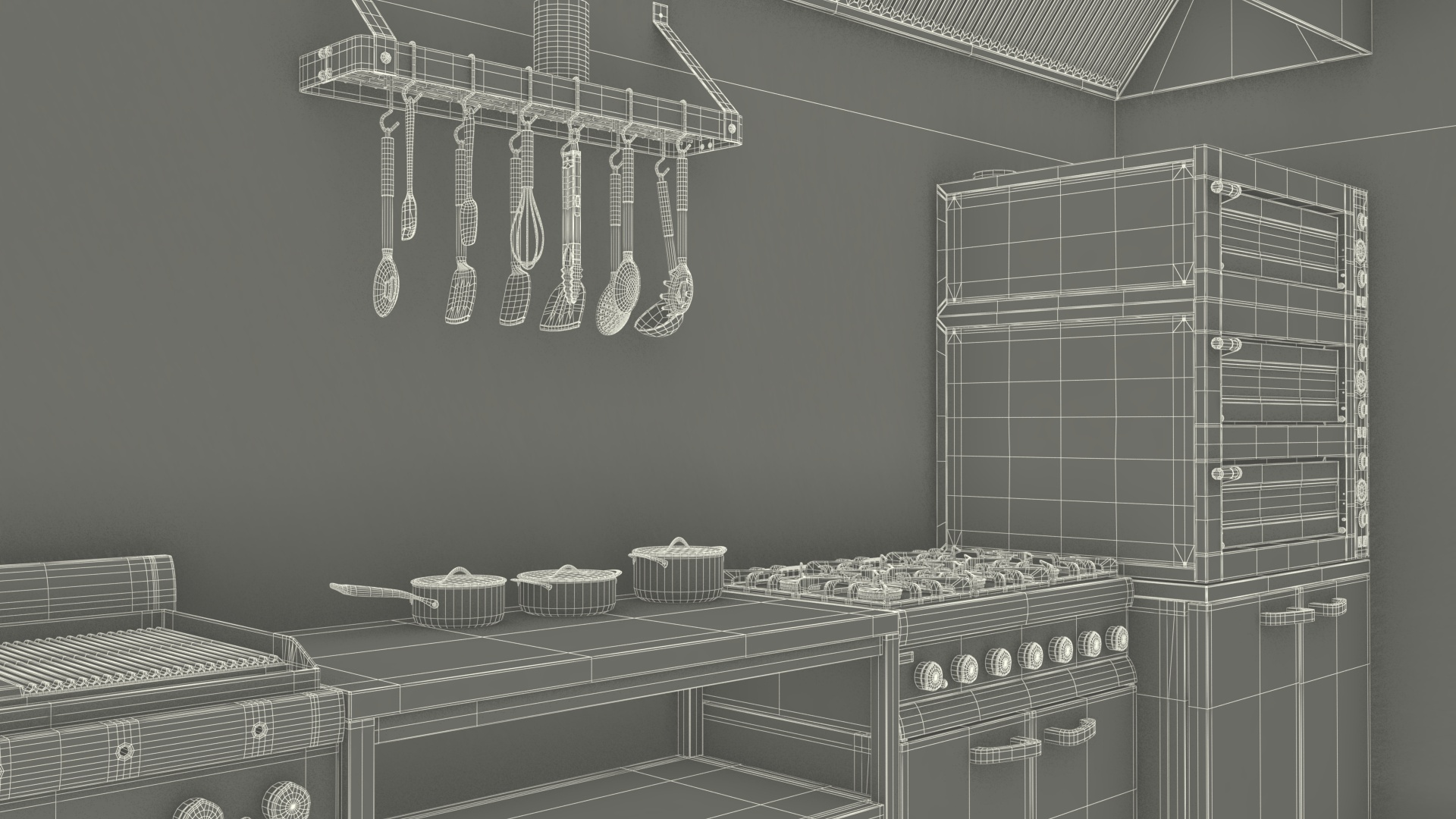 3D Culinary Restaurant Kitchen Light On