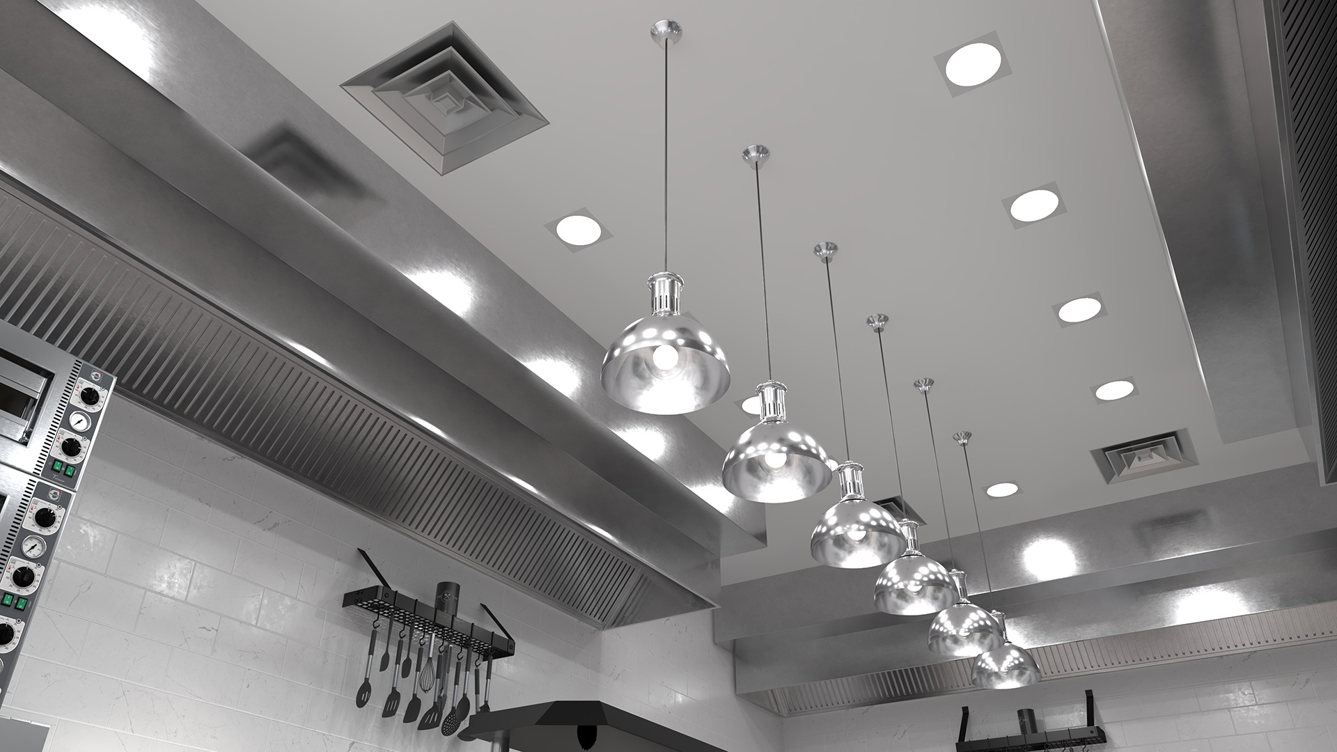 3D Culinary Restaurant Kitchen Light On