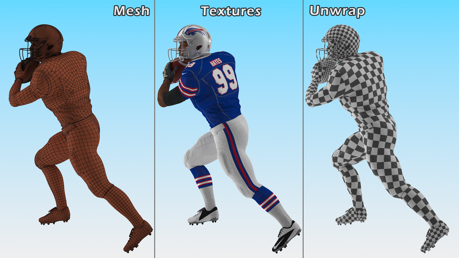 Buffalo Bills American Football Player Running The Ball Fur 3D model