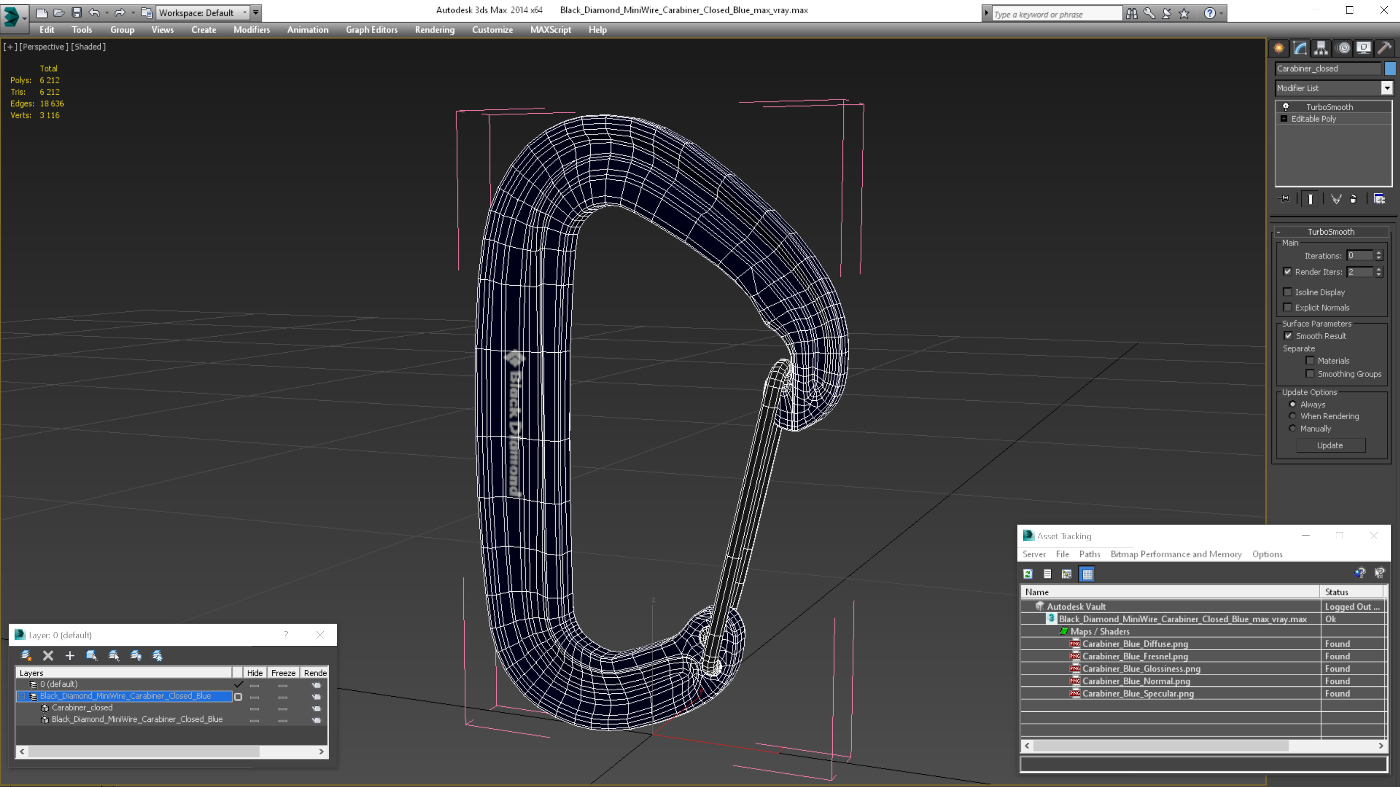 Black Diamond MiniWire Carabiner Closed Blue 3D model
