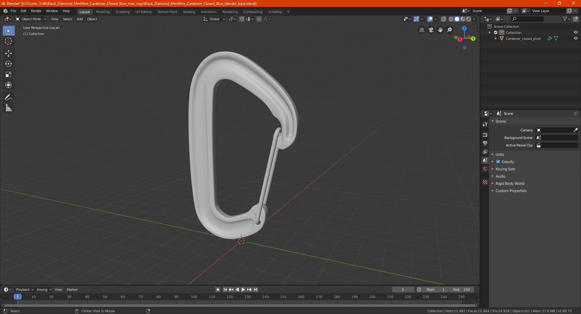 Black Diamond MiniWire Carabiner Closed Blue 3D model