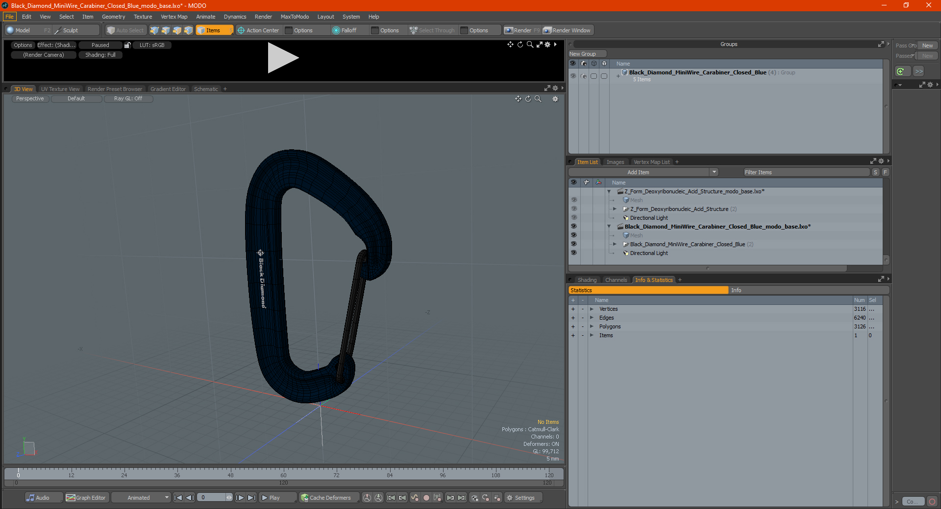 Black Diamond MiniWire Carabiner Closed Blue 3D model