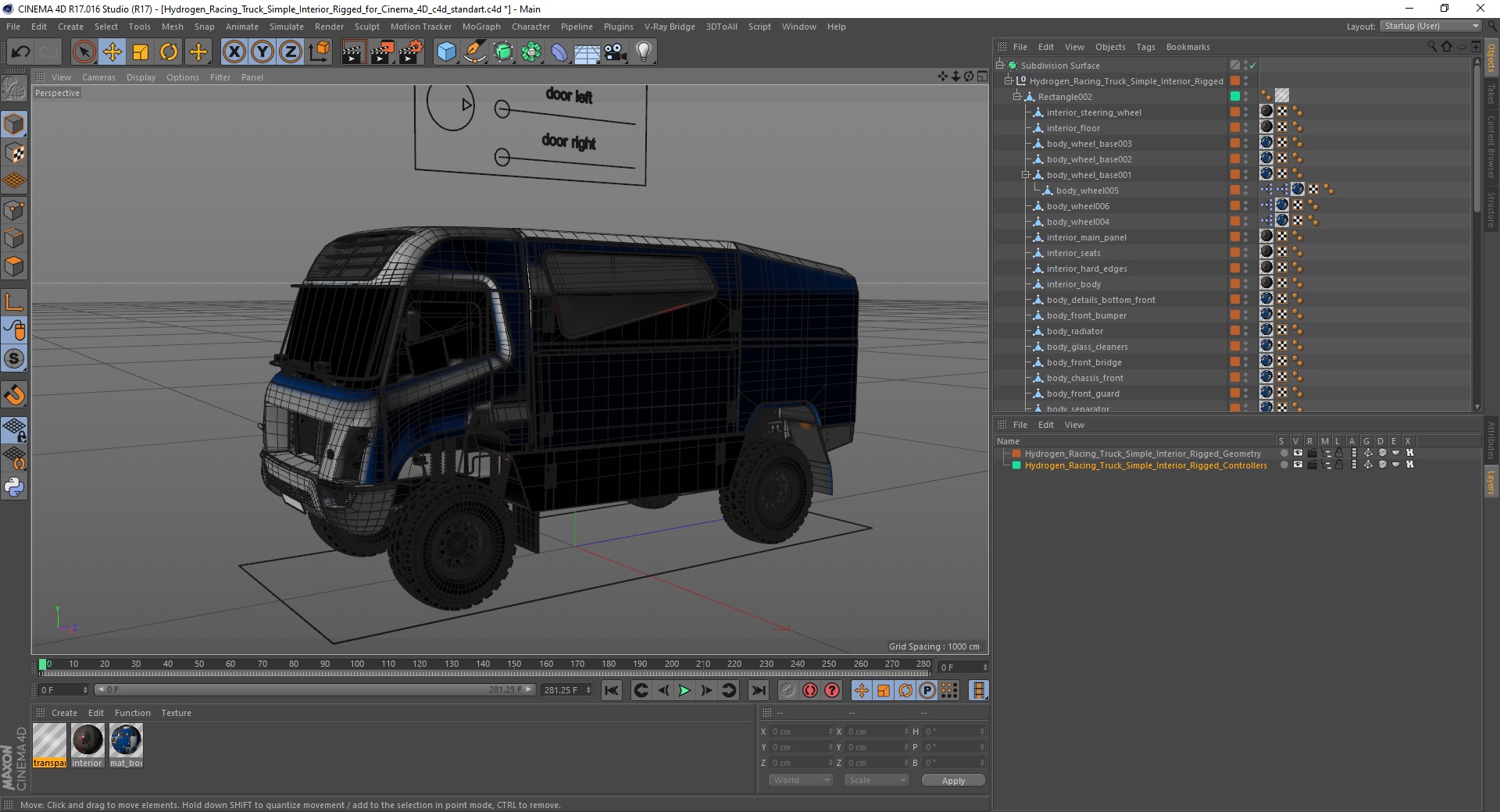 3D Hydrogen Racing Truck Simple Interior Rigged for Cinema 4D model