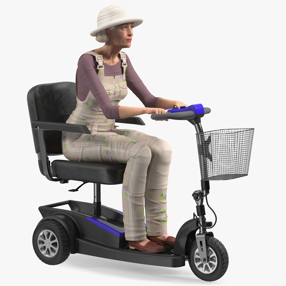 Elderly Woman on Electric Wheelchair Rigged for Maya 3D