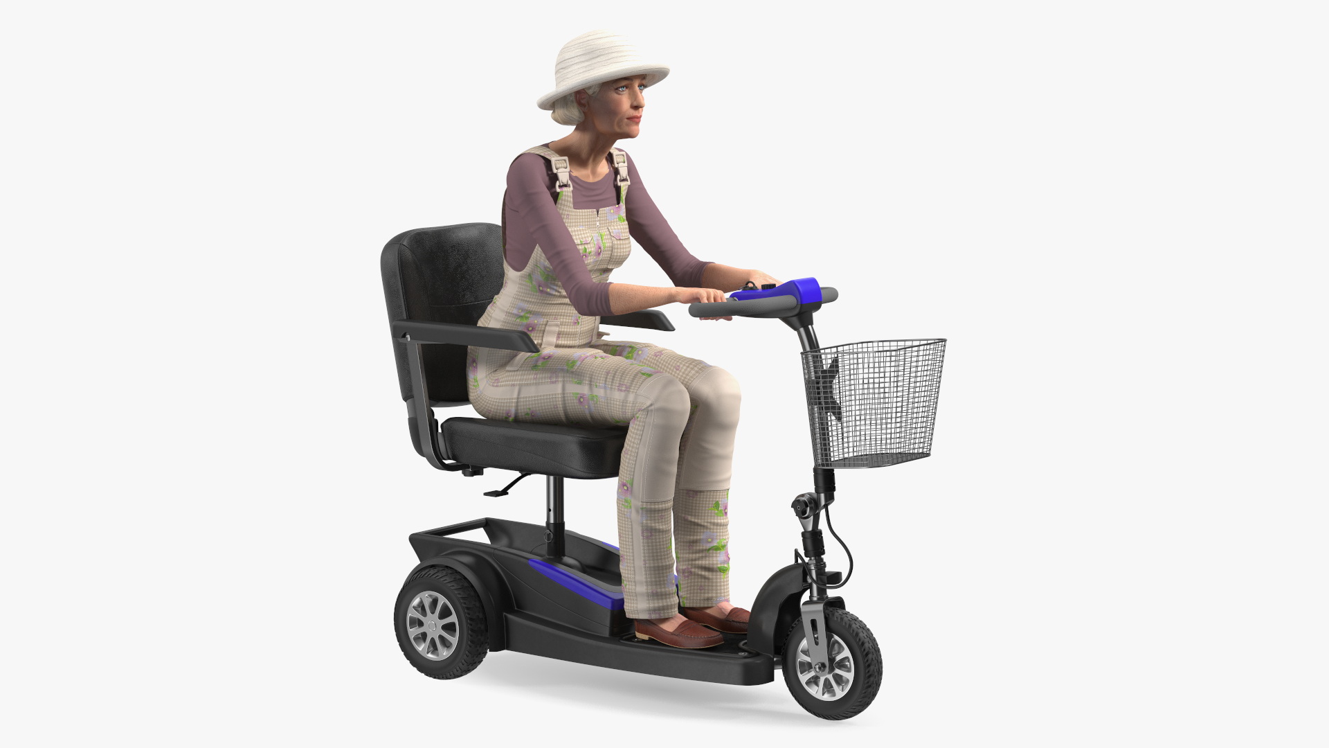 Elderly Woman on Electric Wheelchair Rigged for Maya 3D