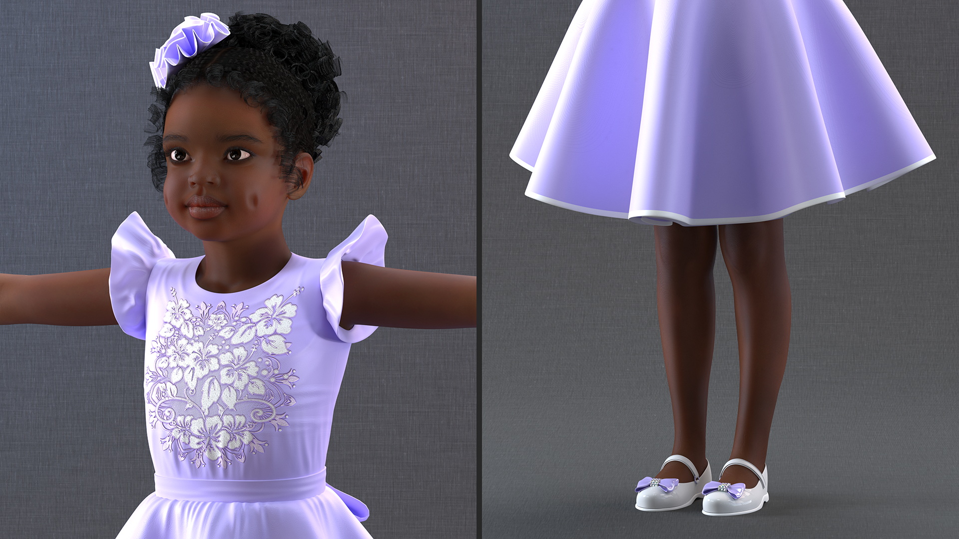 Party Style Black Child Girl Rigged for Maya 3D model