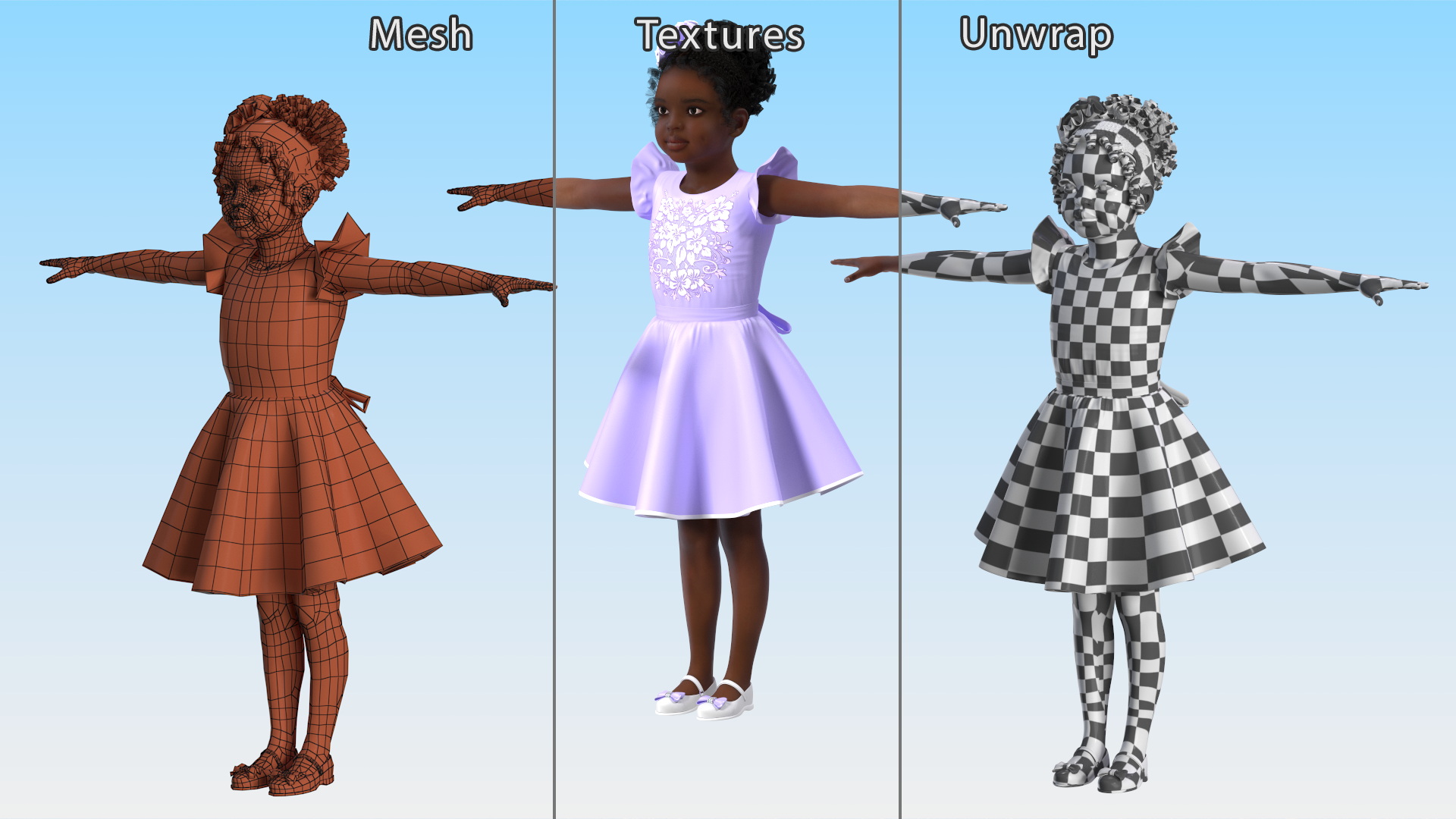 Party Style Black Child Girl Rigged for Maya 3D model