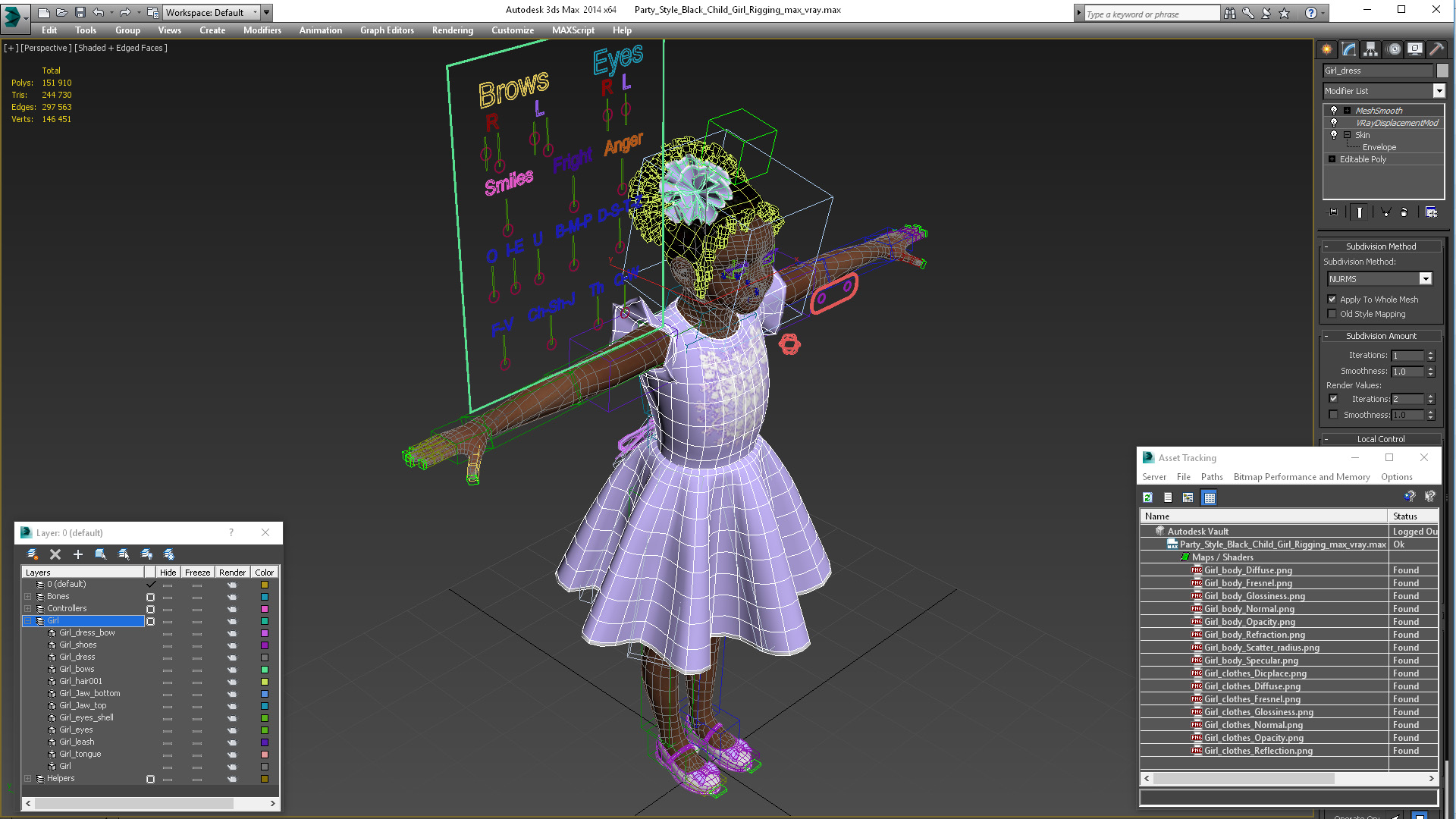 Party Style Black Child Girl Rigged for Maya 3D model