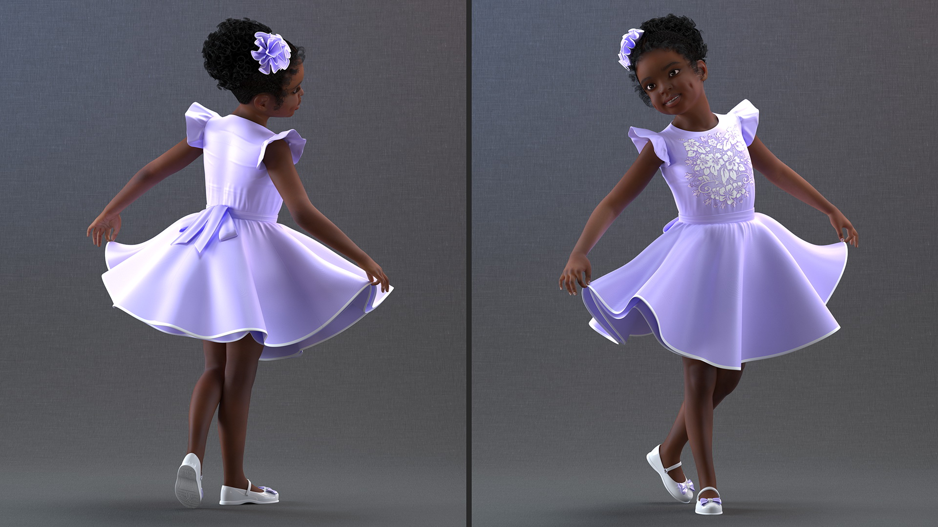 Party Style Black Child Girl Rigged for Maya 3D model
