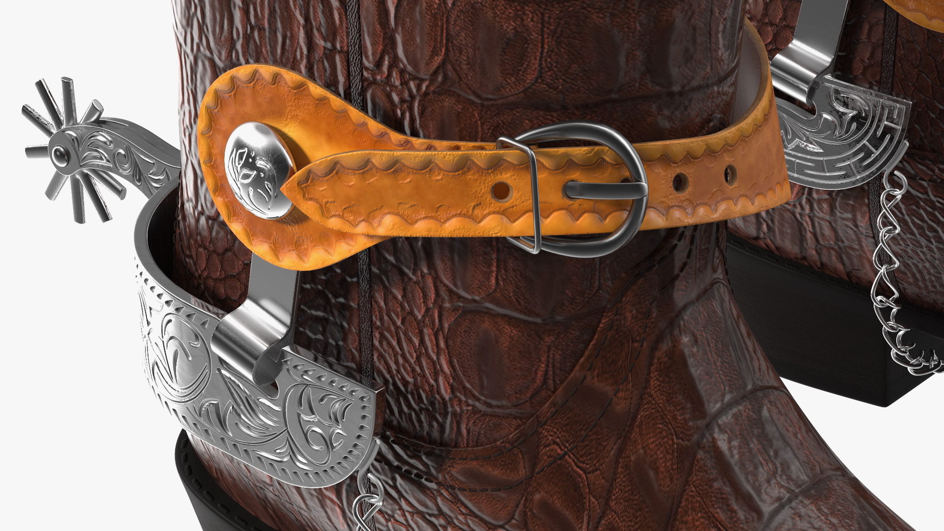 3D Crocodile Cowboy Boots with Spurs model